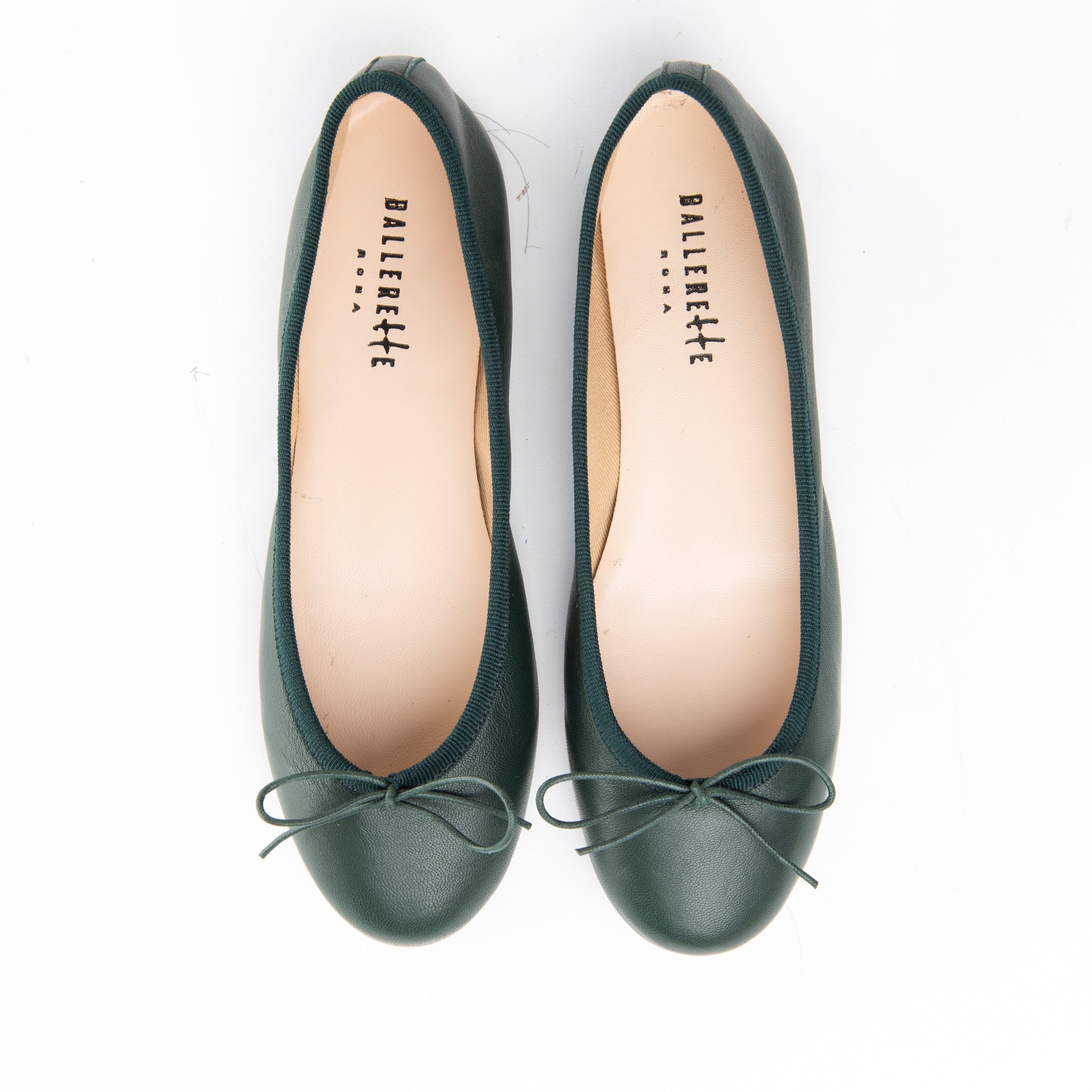 Bottle green leather ballet flats