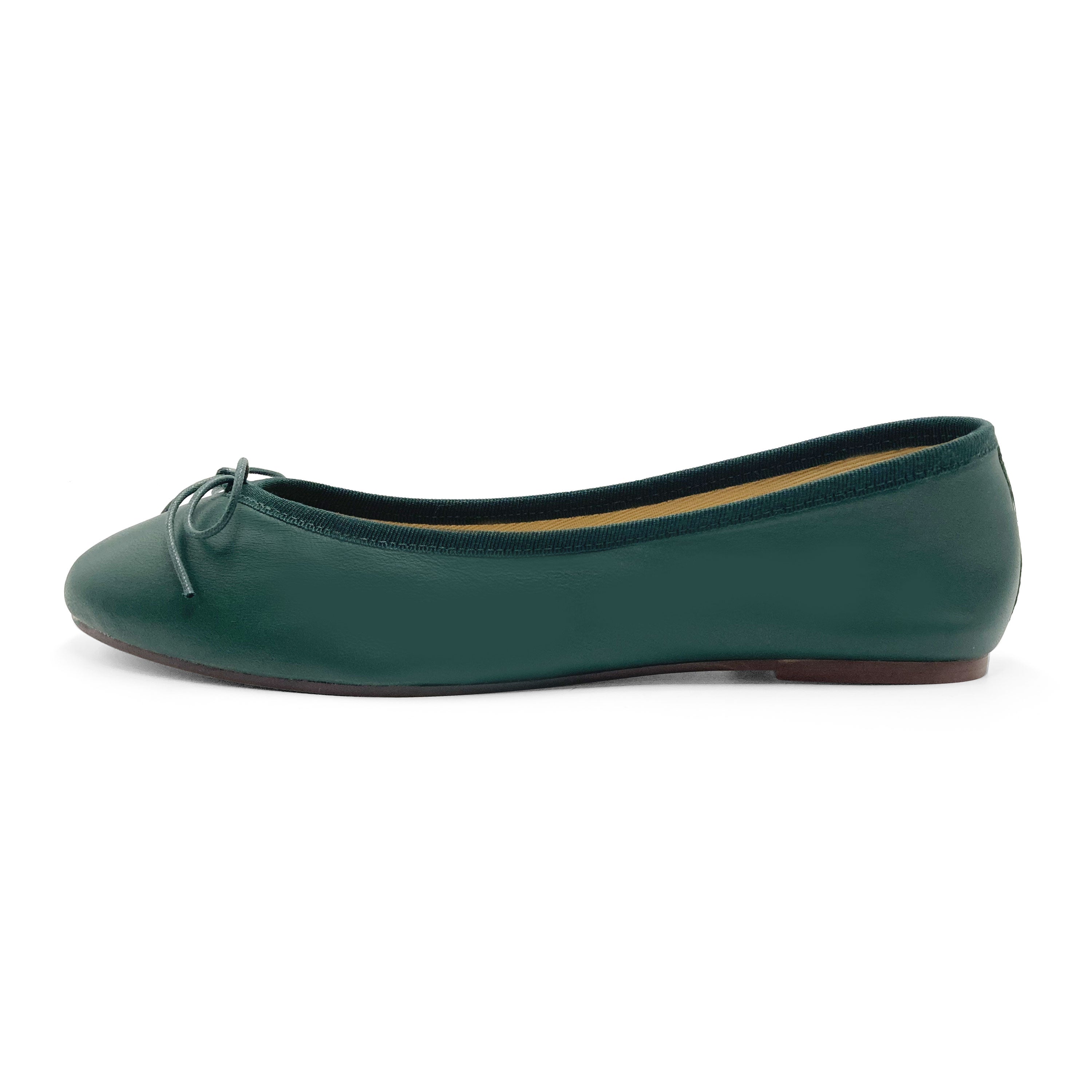 Bottle green leather ballet flats