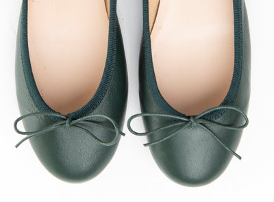 Bottle green leather ballet flats