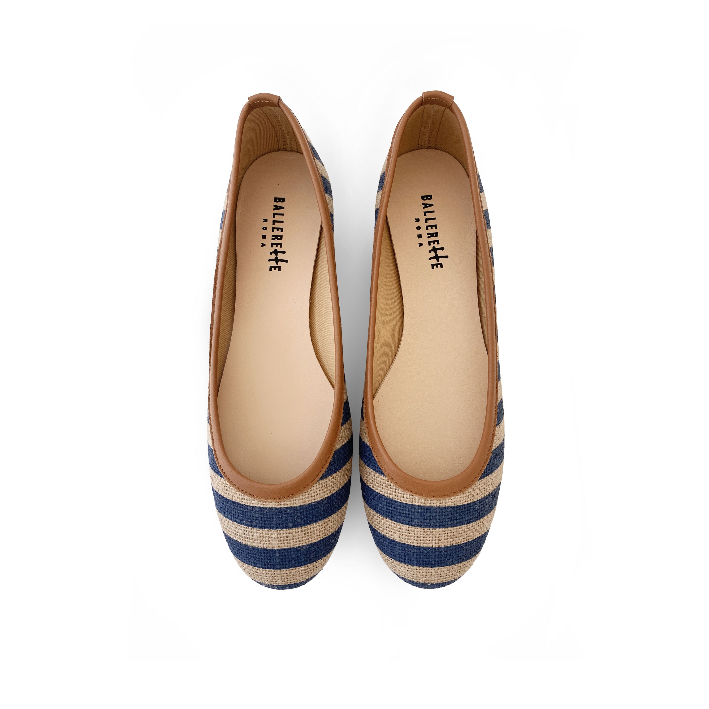 Blue striped jute ballet flats