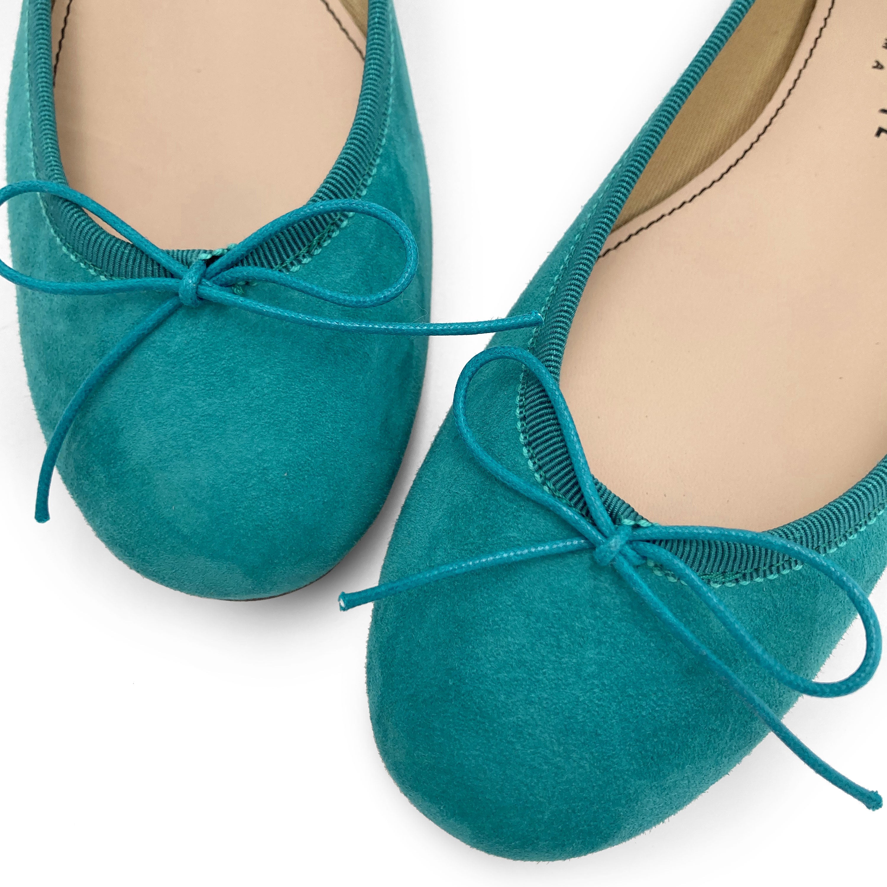 Peacock blue suede ballet flats