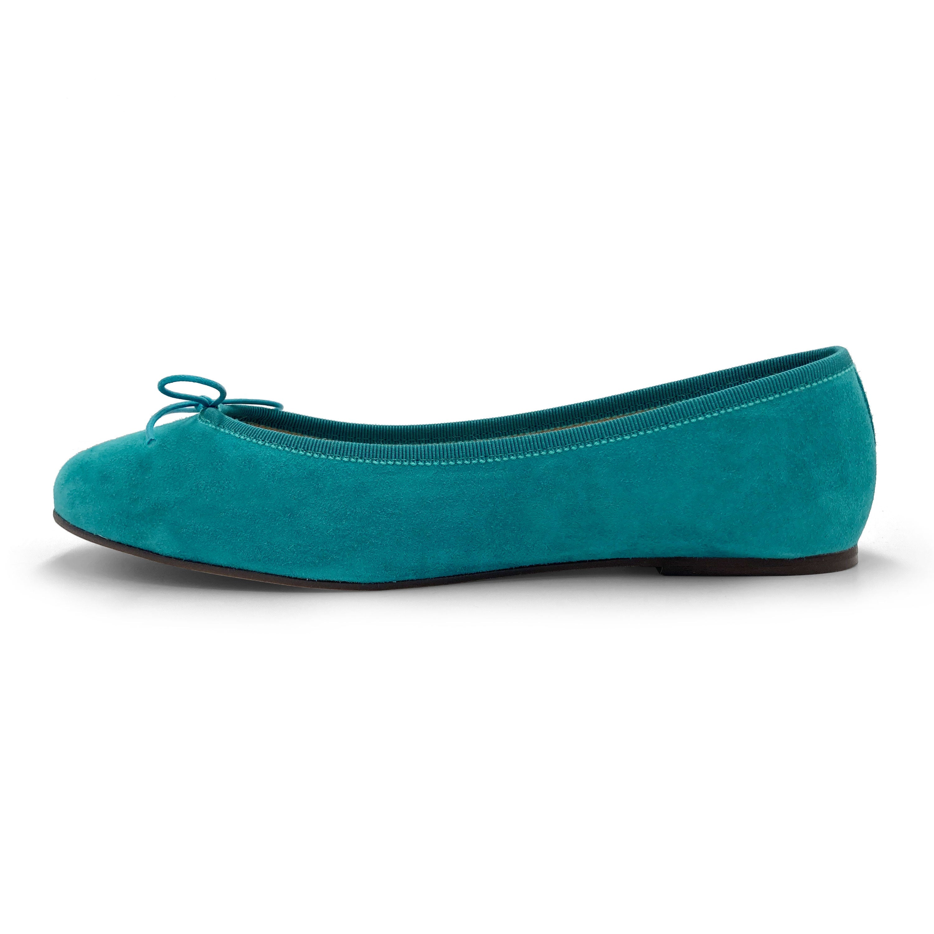 Peacock blue suede ballet flats