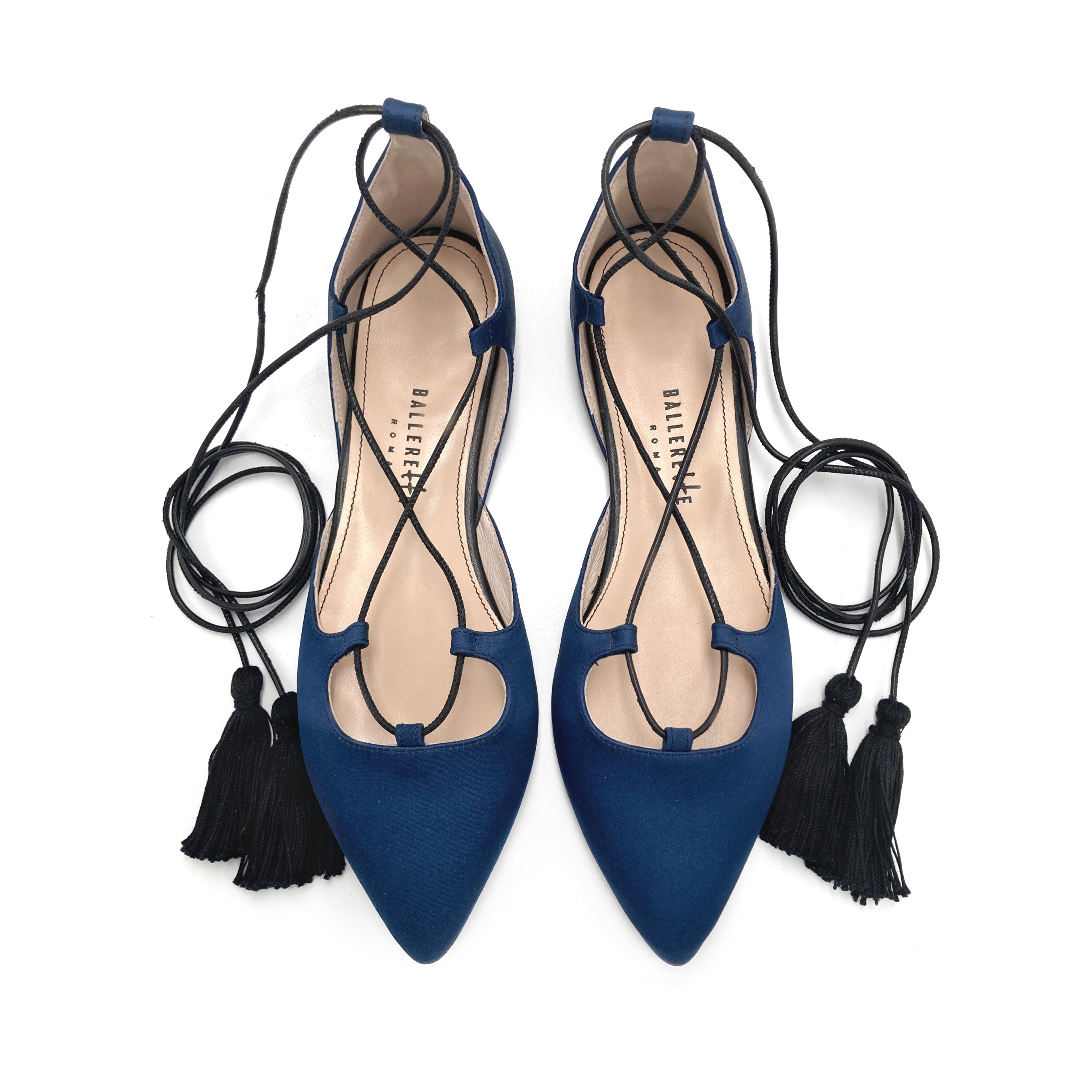 TT GO GREEN COLLECTION - Blue lace-up ballet flats in eco-friendly satin
