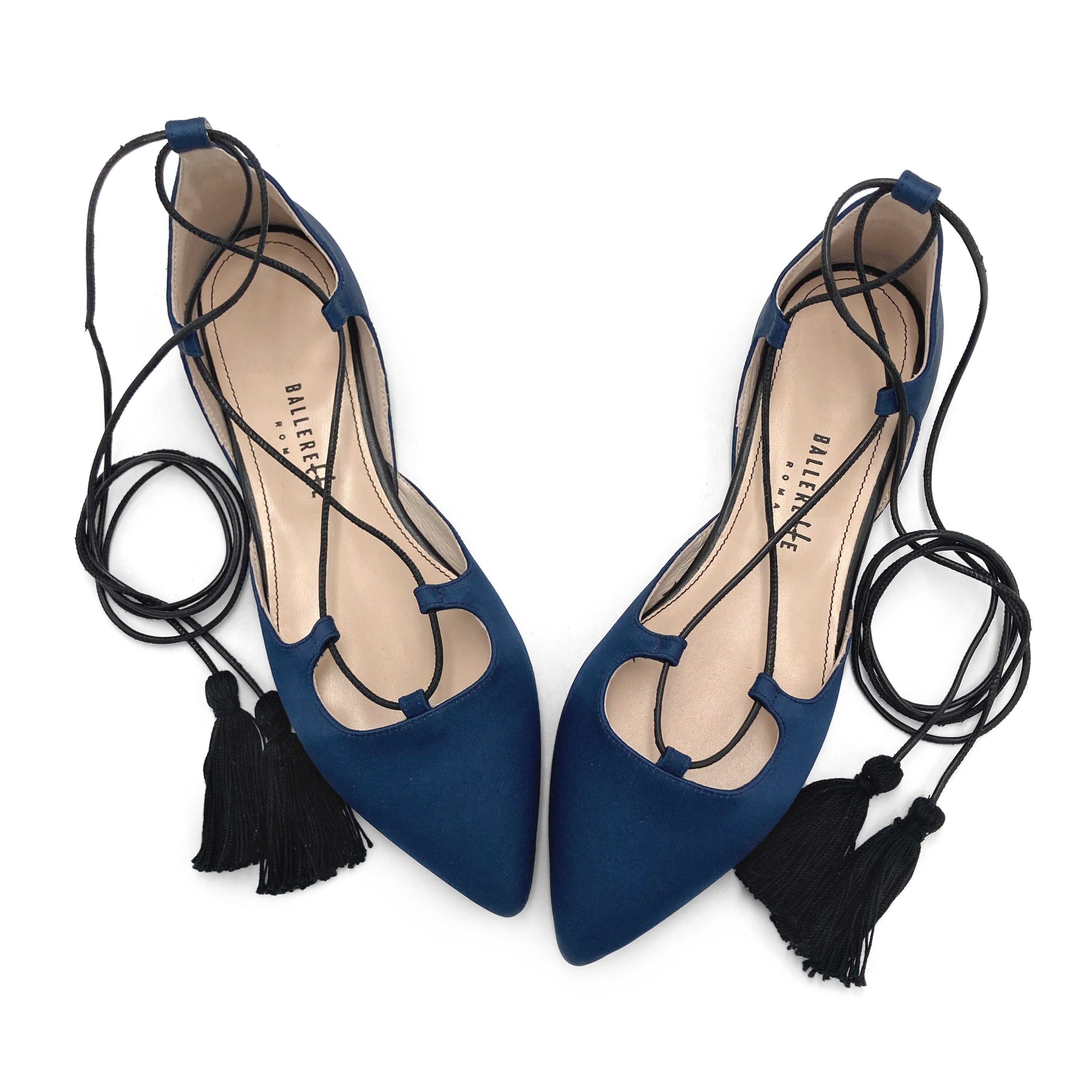 TT GO GREEN COLLECTION - Blue lace-up ballet flats in eco-friendly satin