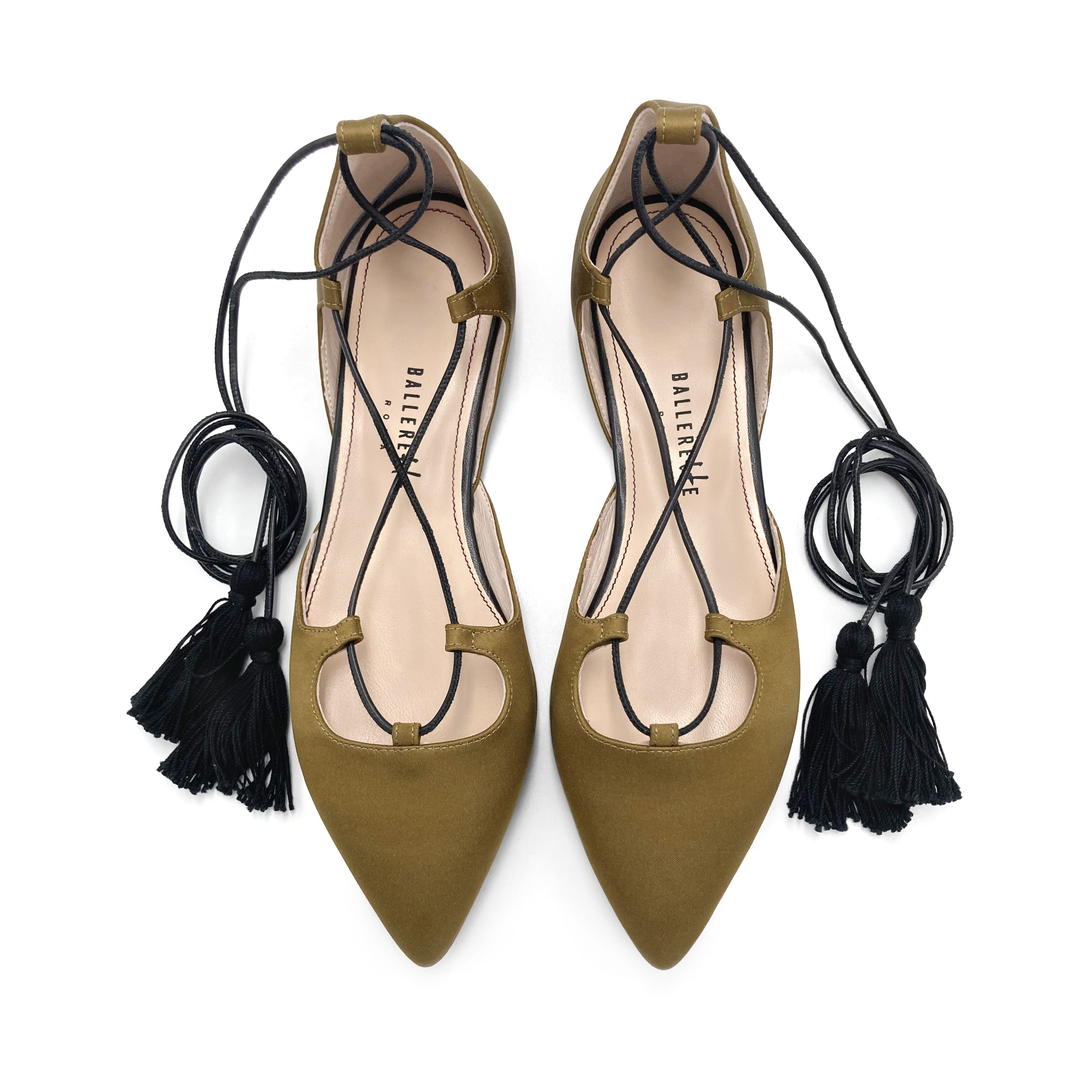 TT GO GREEN COLLECTION - Mustard lace-up ballet flats in eco-friendly satin