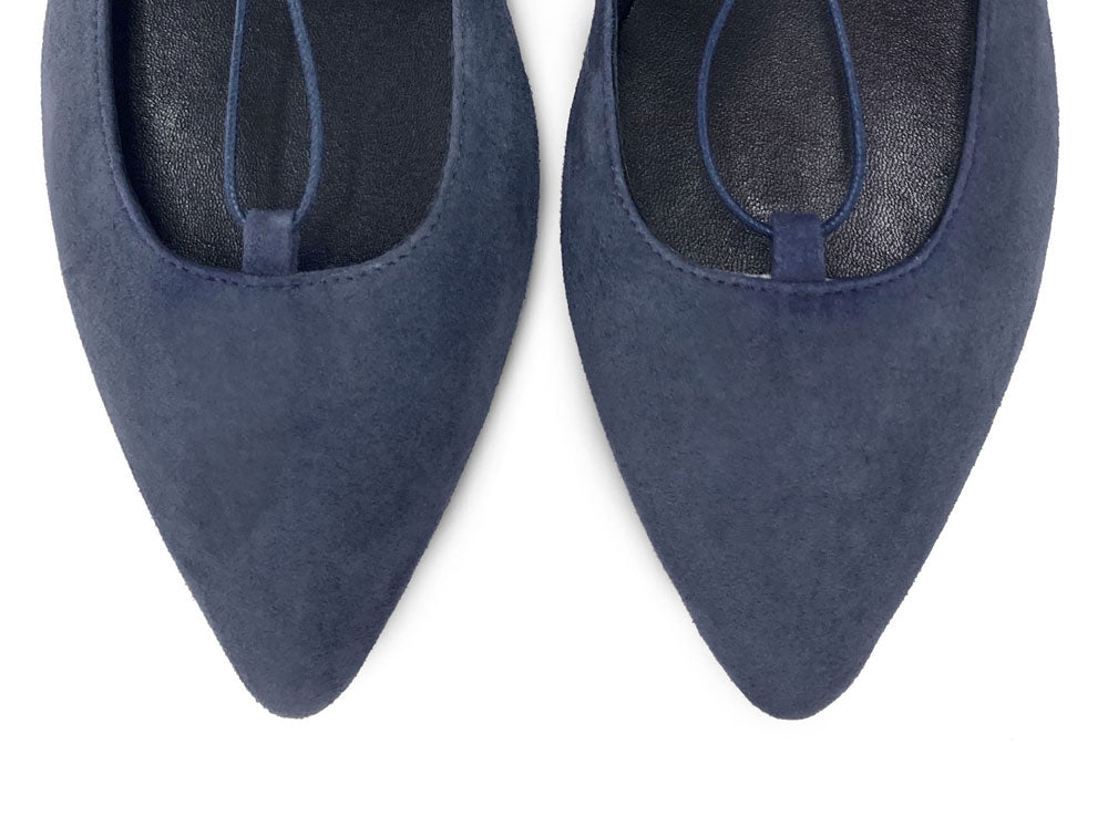 Petrol blue suede ballet flats with straps