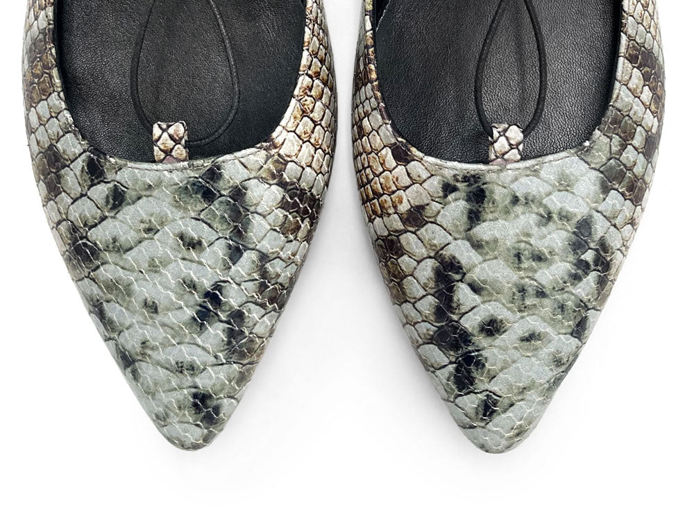 Snake print lace-up pointed ballet flats