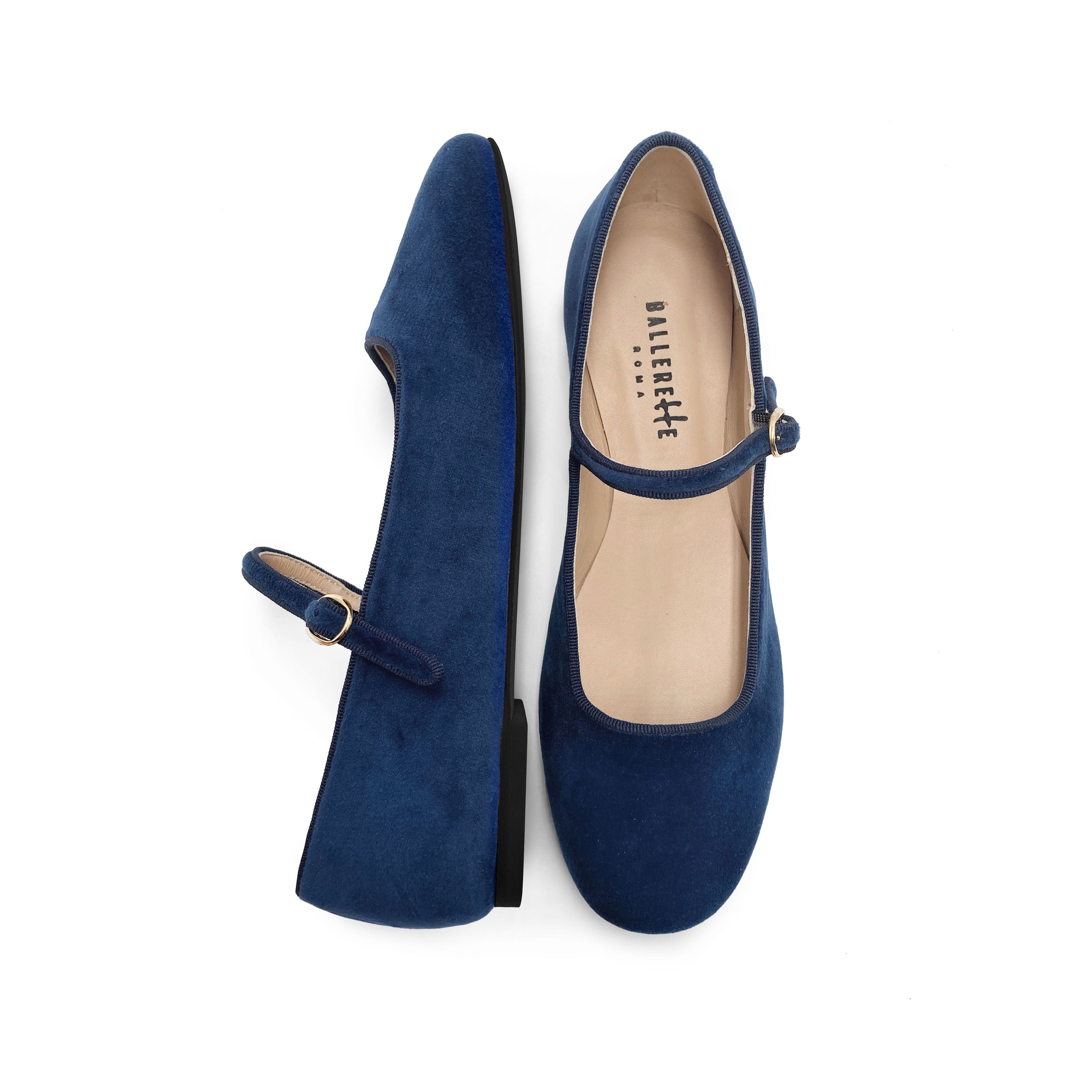 Blue velvet ballet fashion flats