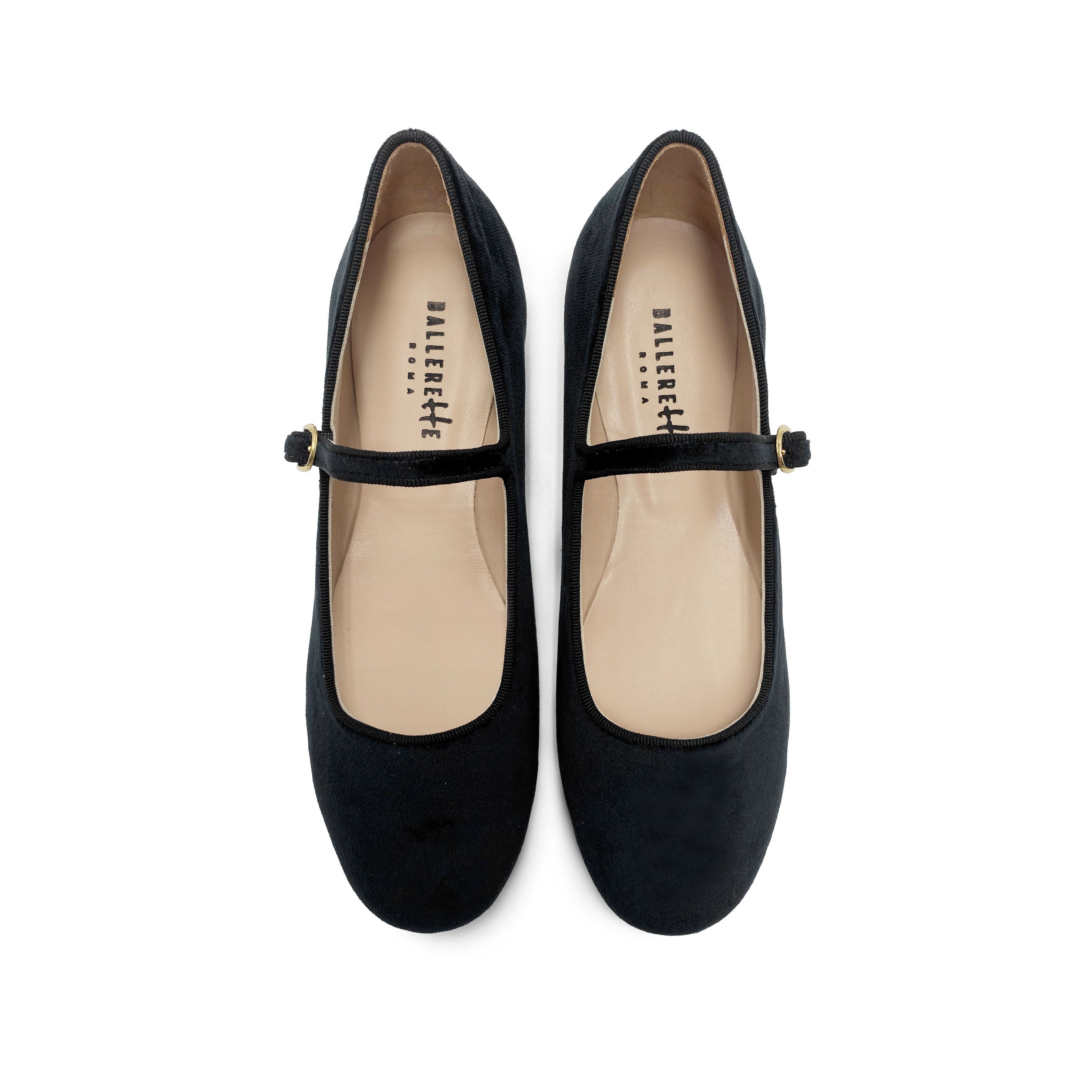 Black velvet ballerinas with strap