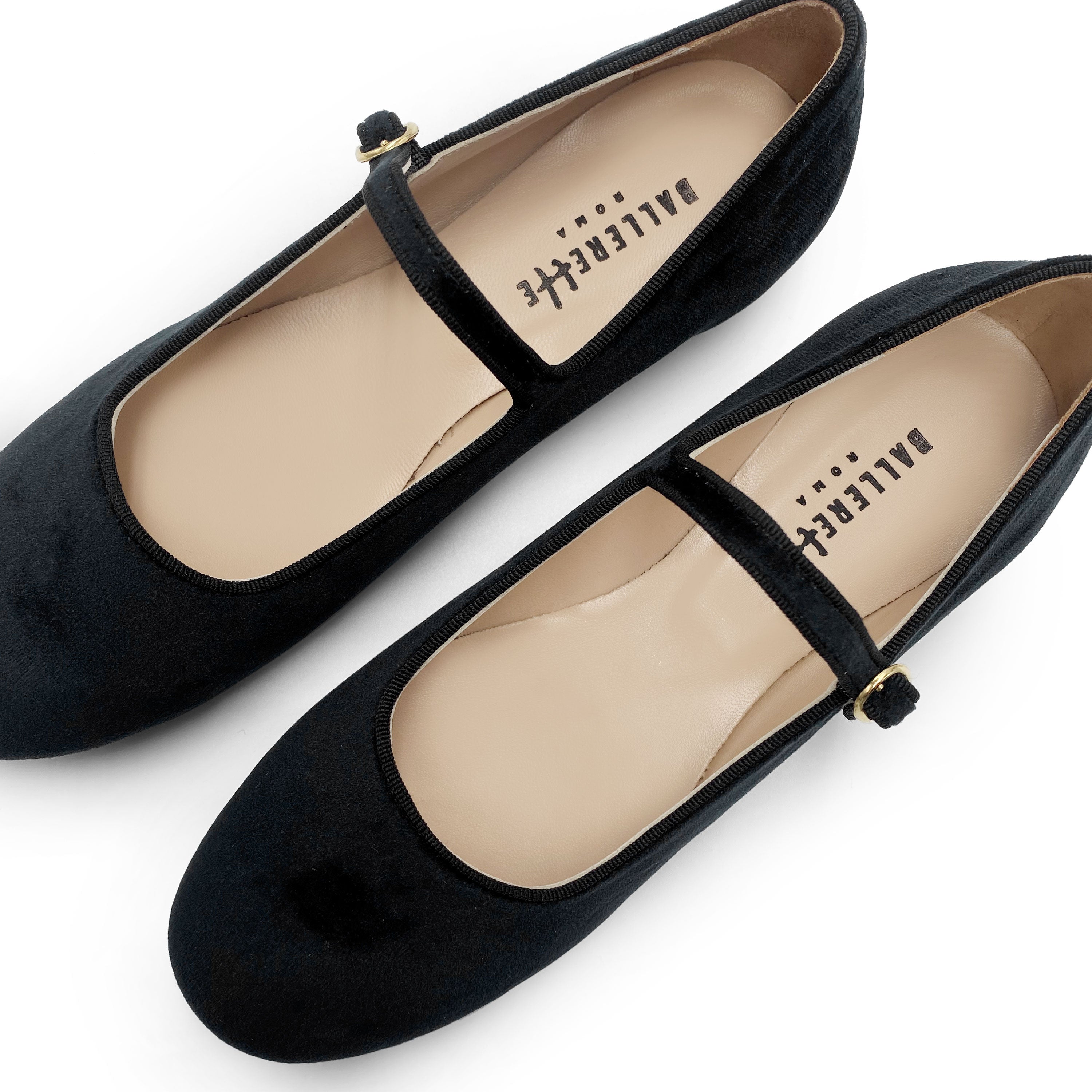 Black velvet ballerinas with strap