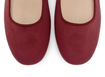 Burgundy velvet ballet flats with strap