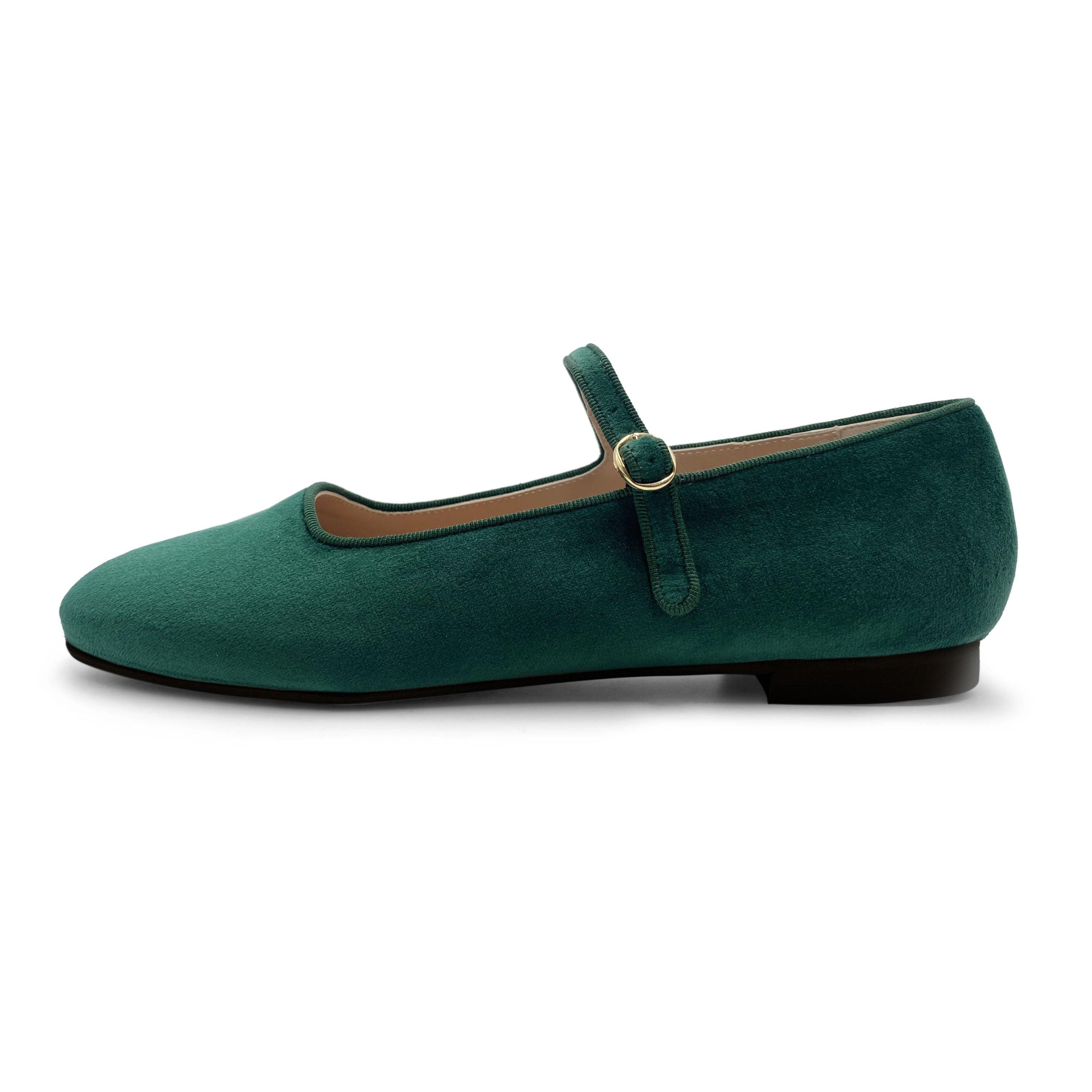 Bottle green velvet ballet flats with strap