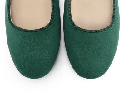 Bottle green velvet ballet flats with strap