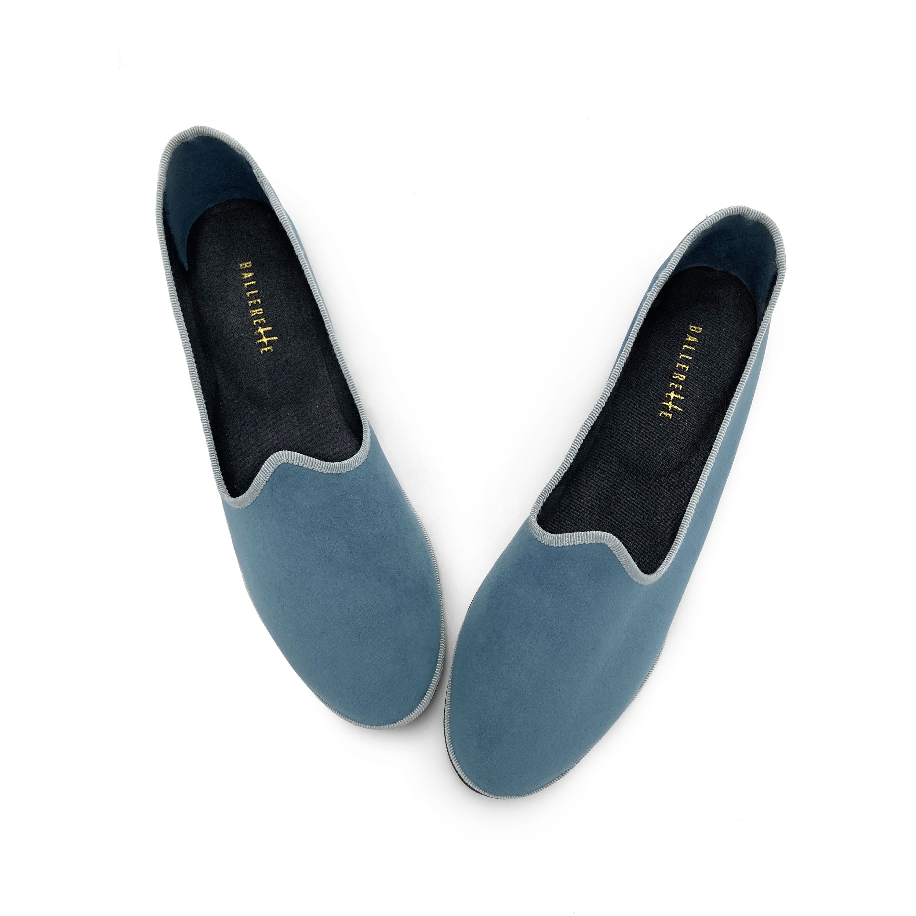 Friulane cerulean blue velvet slippers