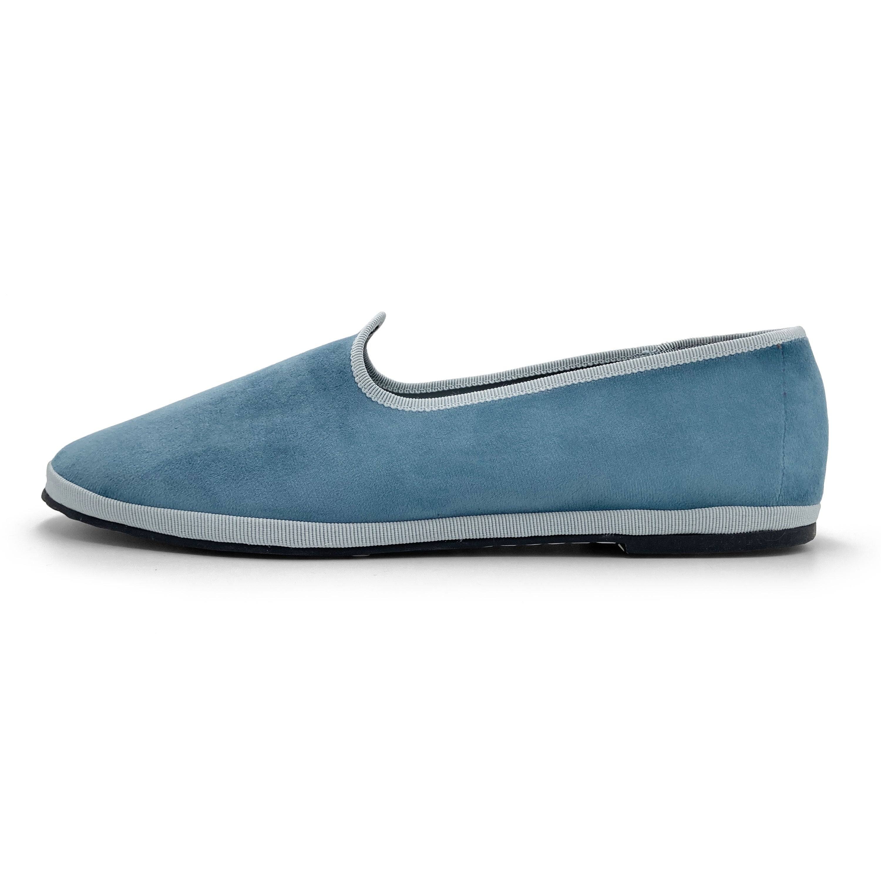 Friulane cerulean blue velvet slippers