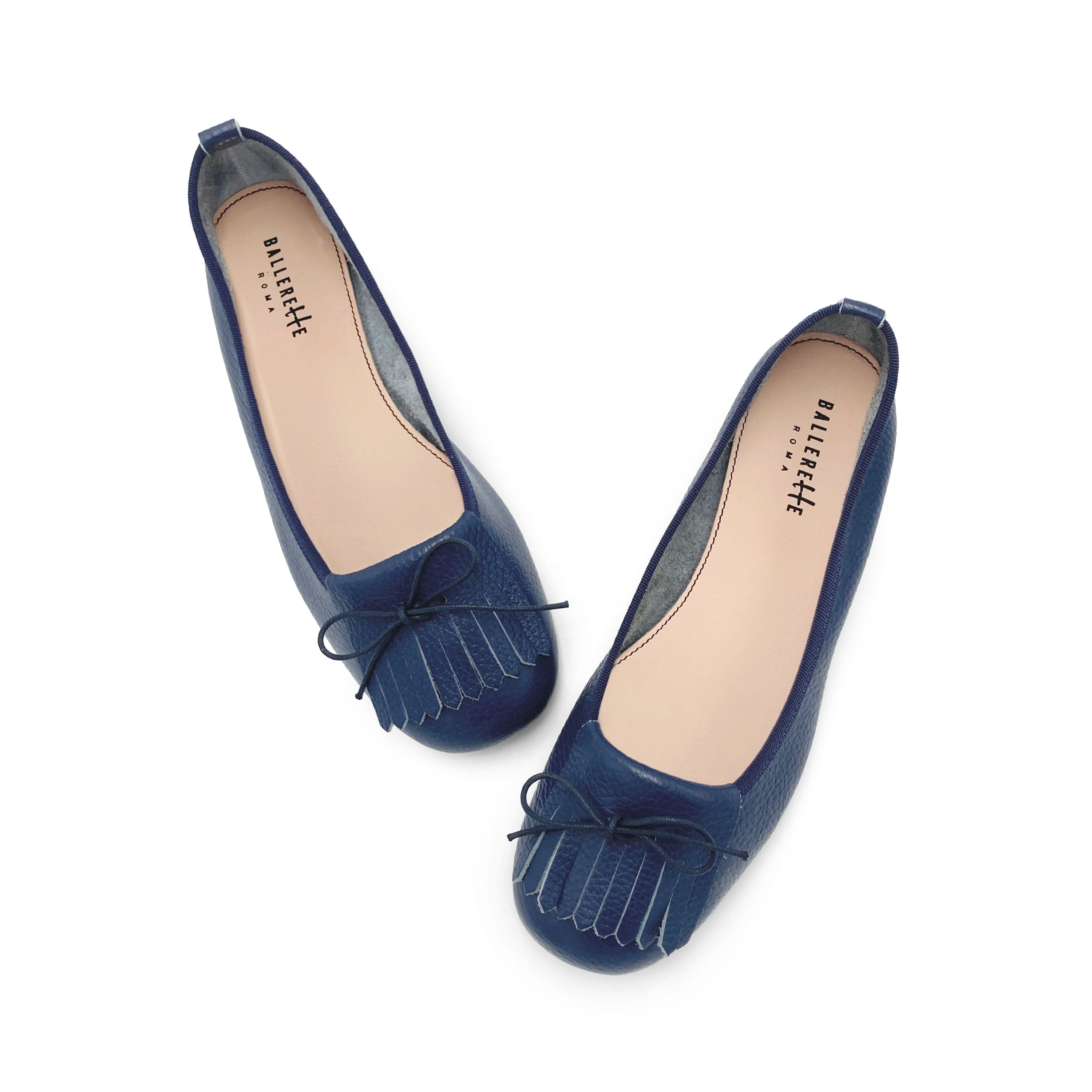 Blue leather moccasins with fringe
