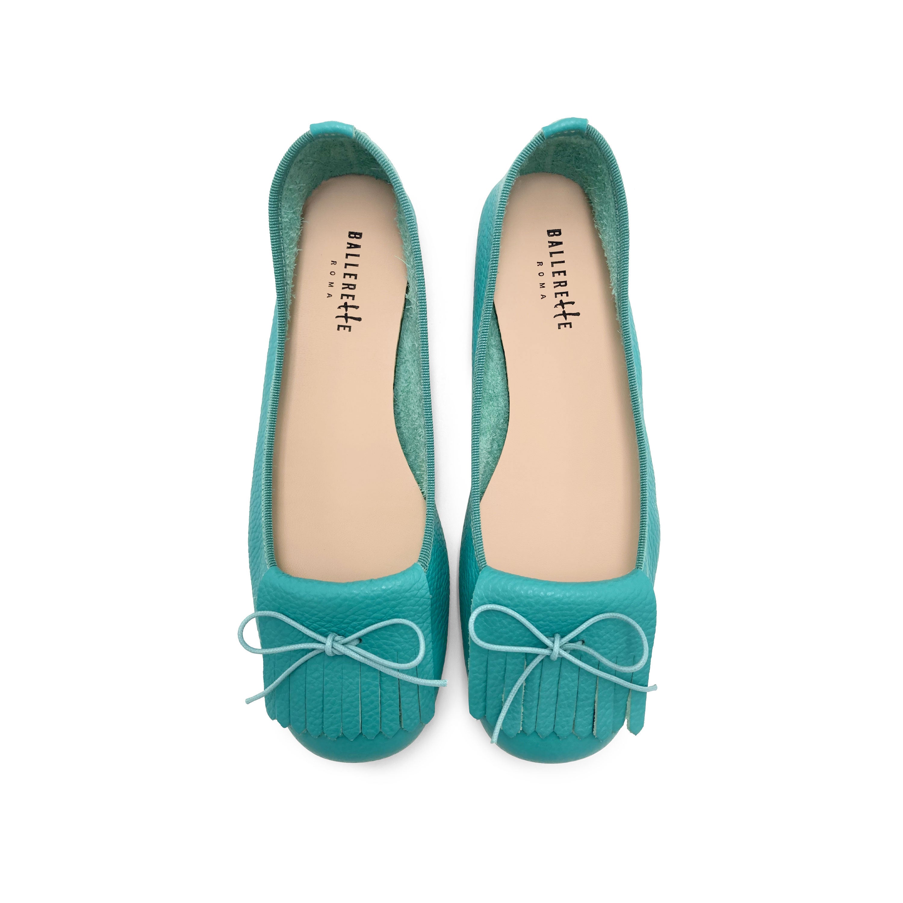 Women’s Aqua Blue Leather Moccasins with Fringes