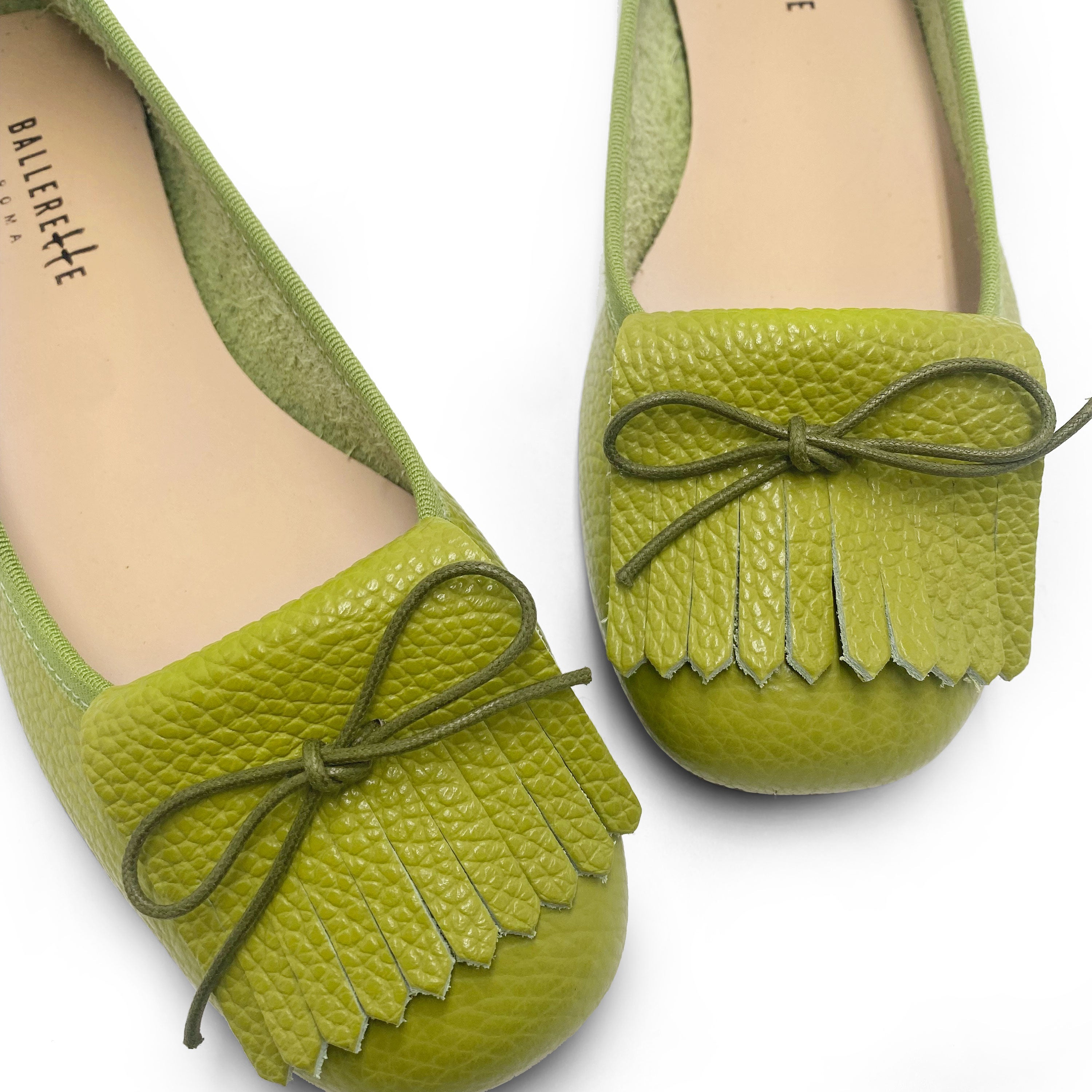 Olive Green Leather Moccasins with Fringes