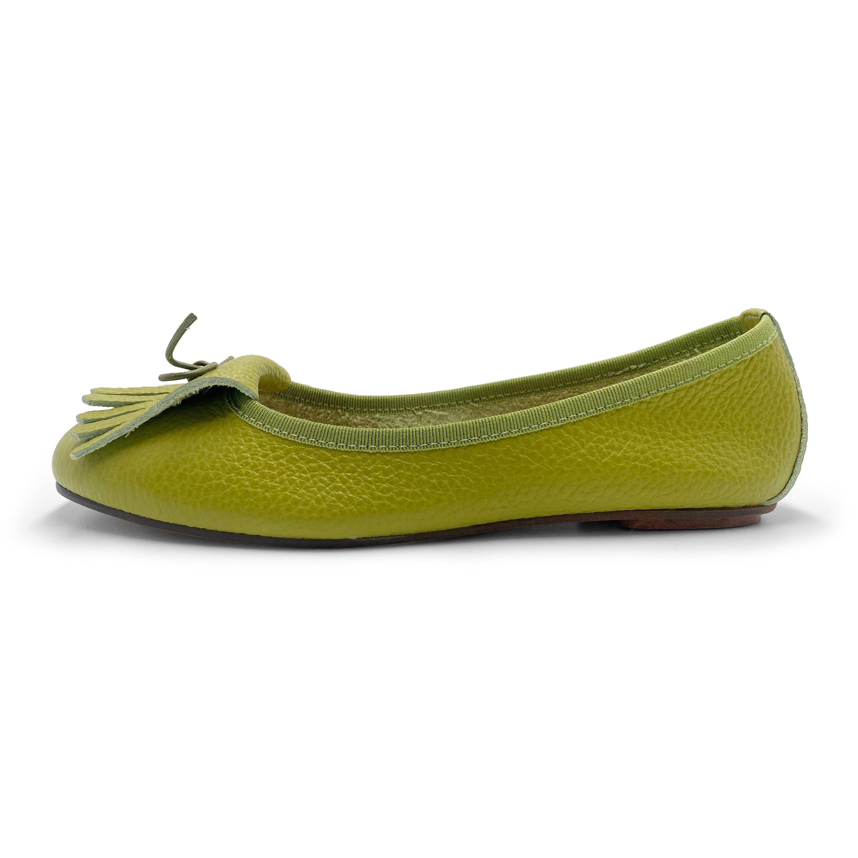 Olive Green Leather Moccasins with Fringes