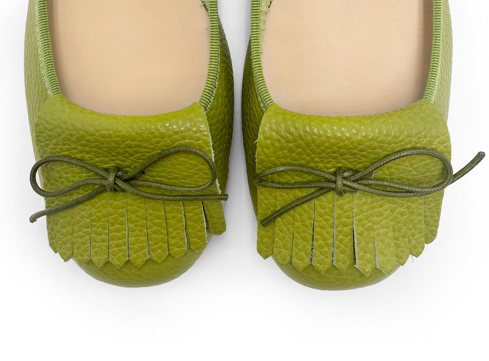 Olive Green Leather Moccasins with Fringes