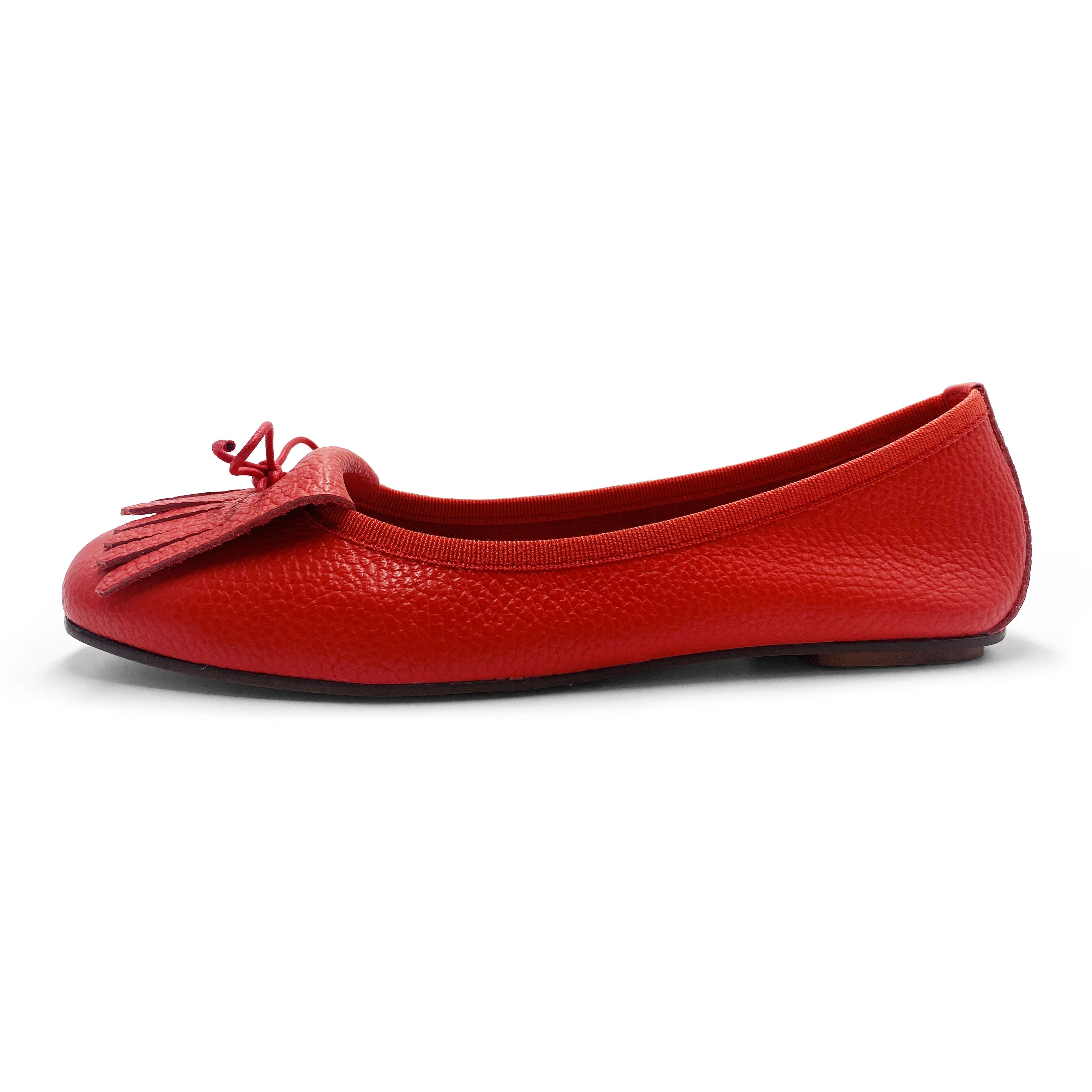 Women's strawberry red leather moccasins with fringes