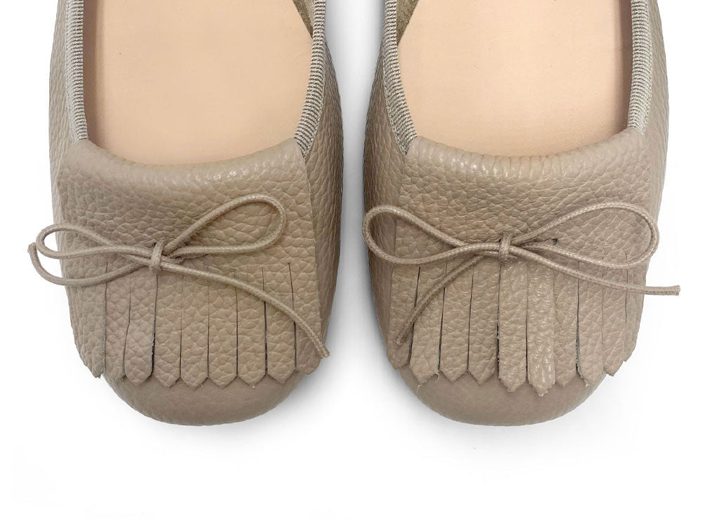 Dove Grey Leather Moccasins with Fringes