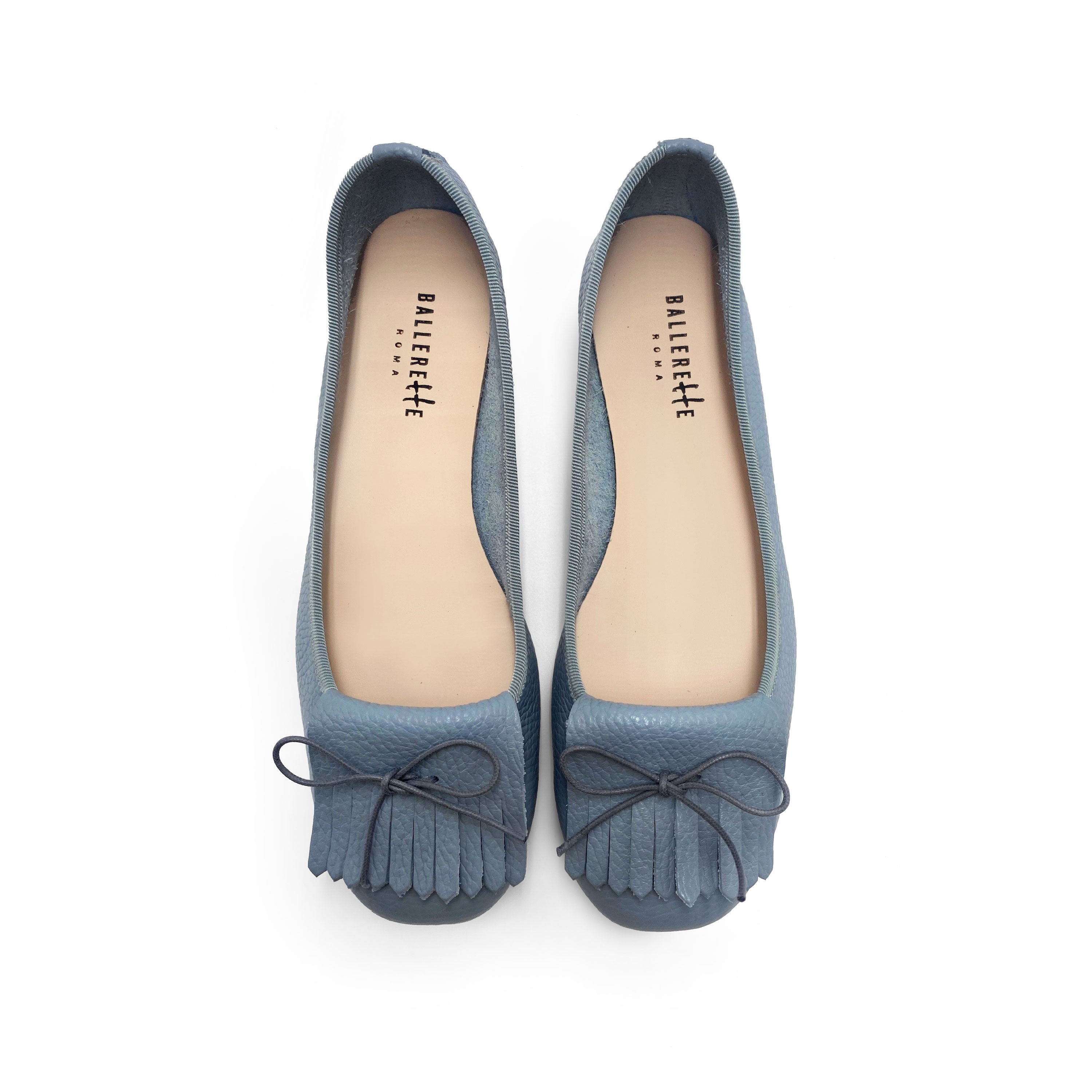 Light Blue Leather Moccasins with Fringes