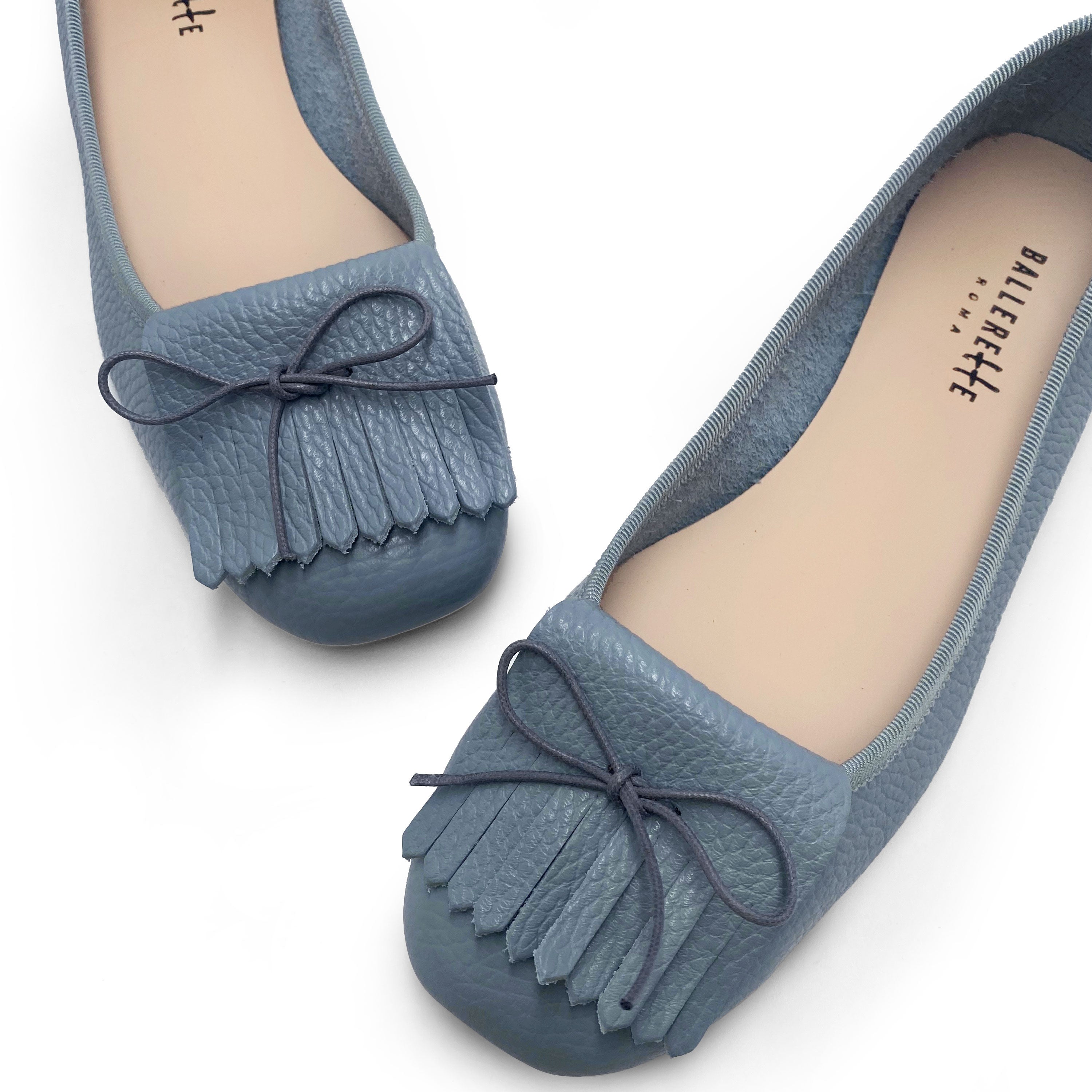 Light Blue Leather Moccasins with Fringes