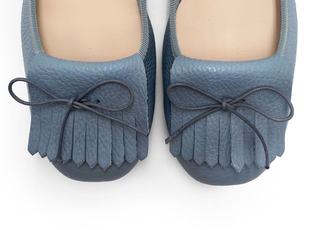 Light Blue Leather Moccasins with Fringes