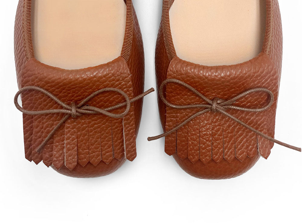 Brick Brown Leather Moccasins with Fringes