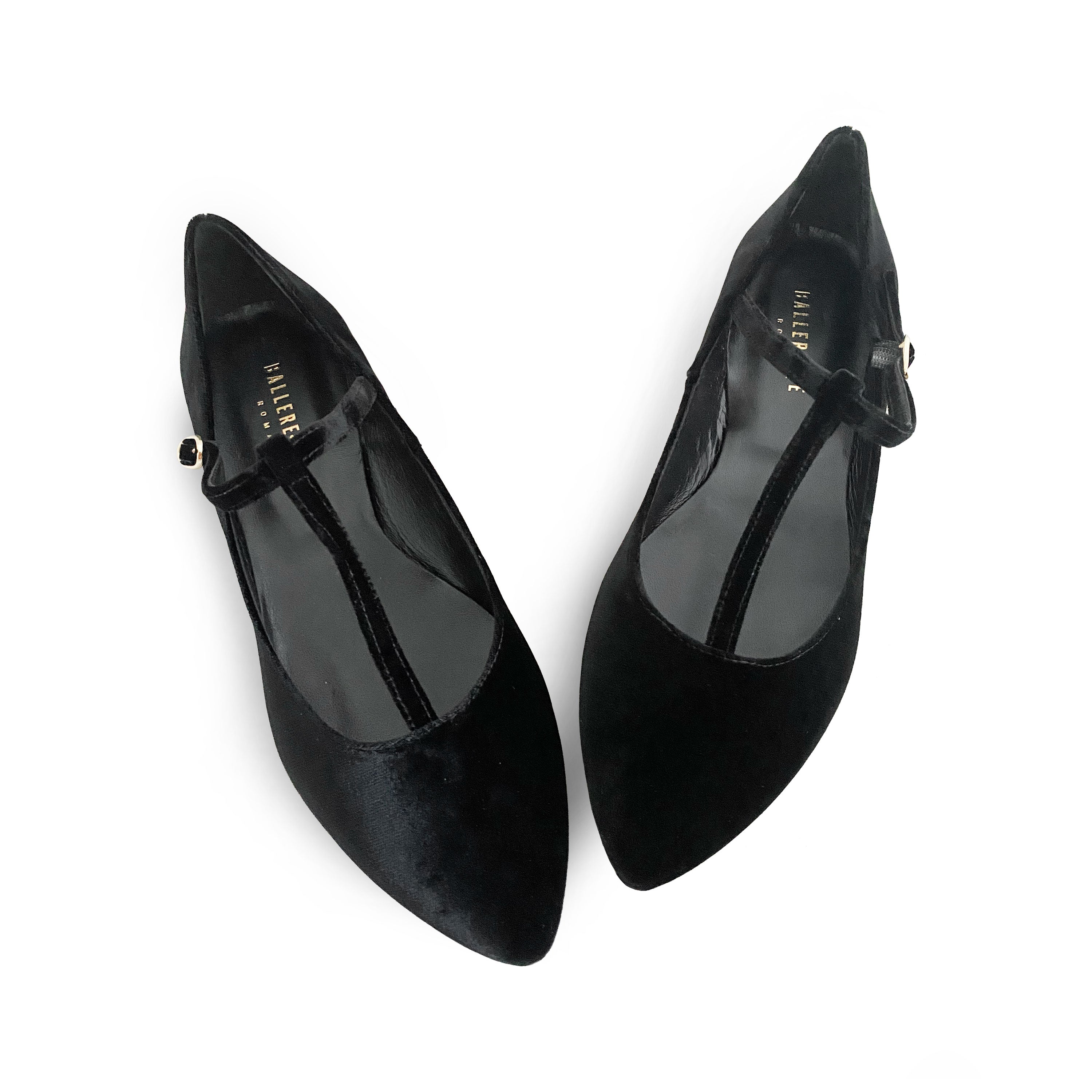 Black velvet T-bar ballet flats