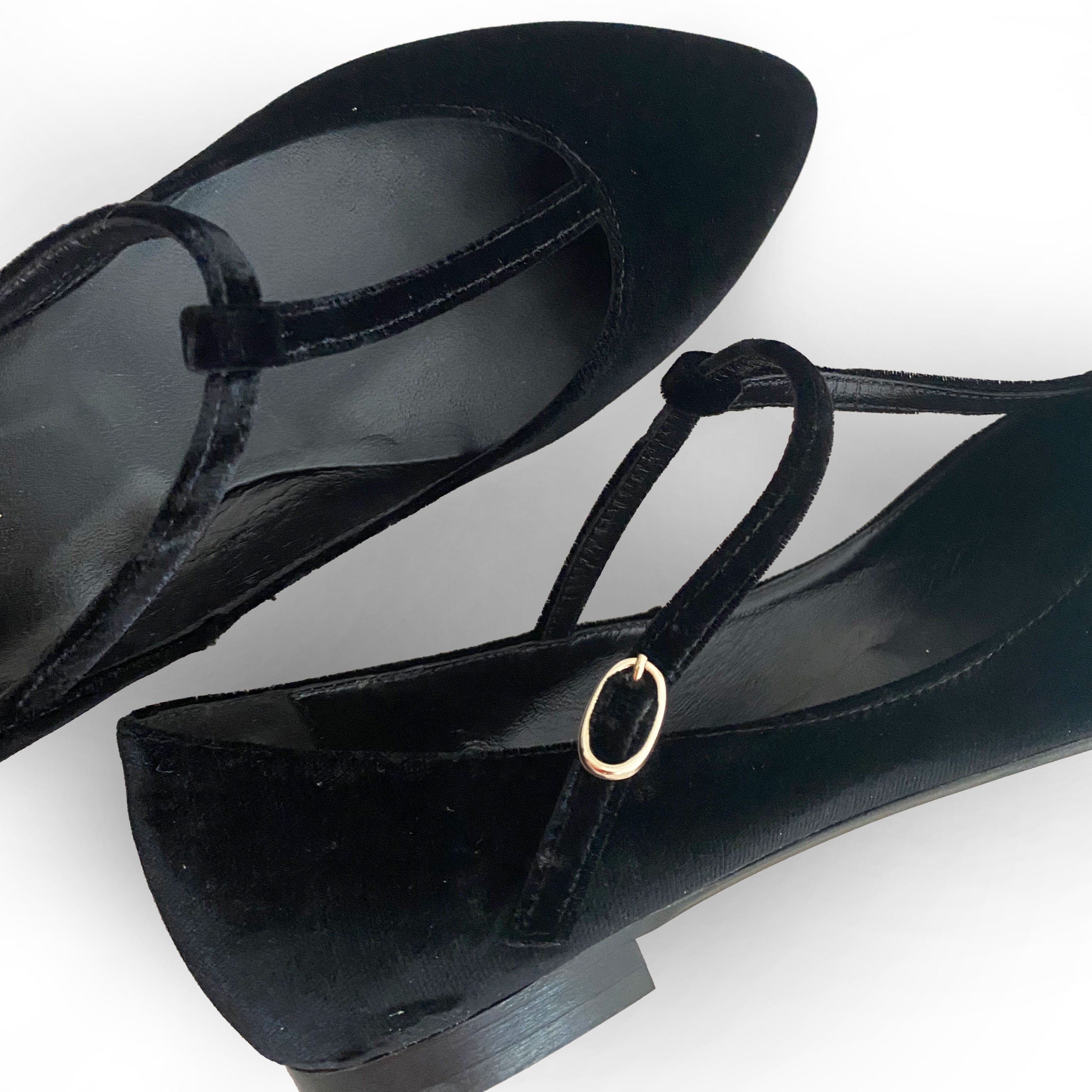 Black velvet T-bar ballet flats