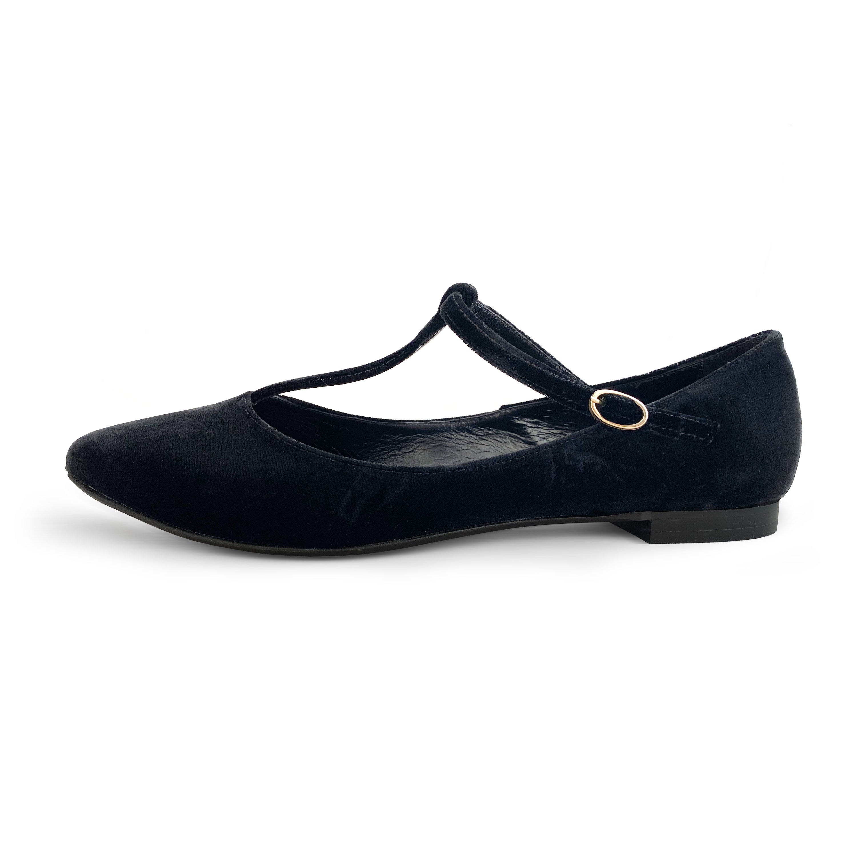 Black velvet T-bar ballet flats