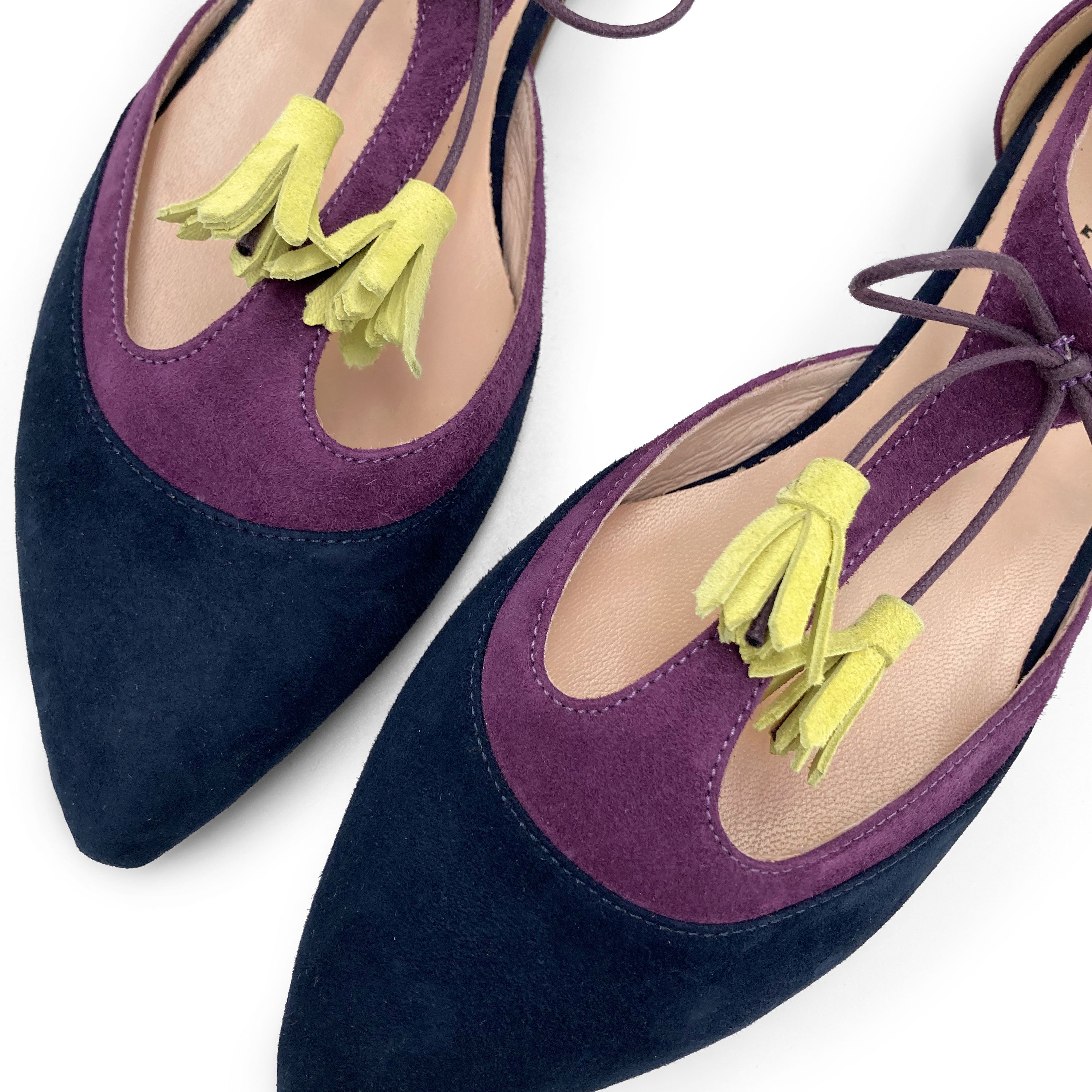 T-bar ballet flats in blue and purple suede