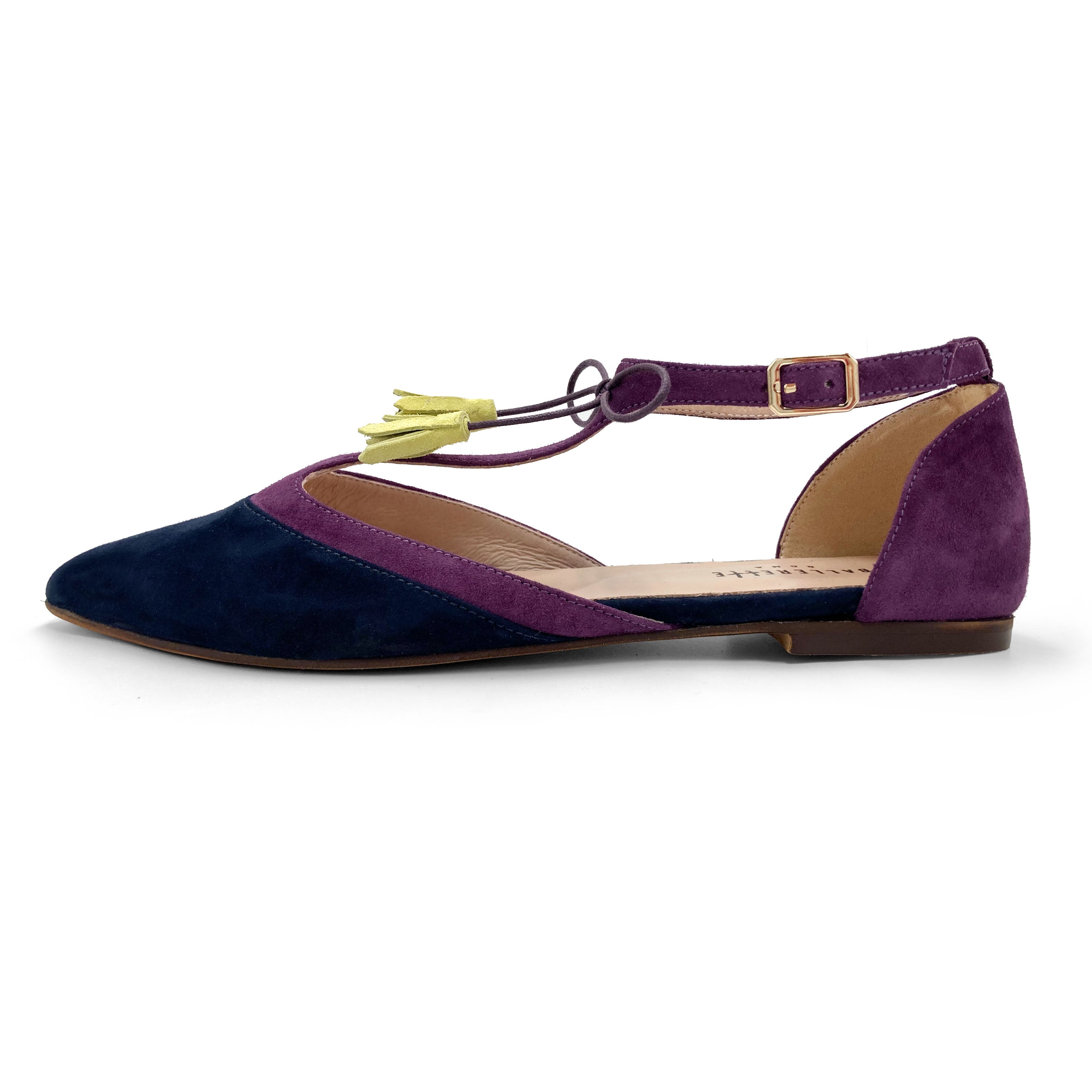 T-bar ballet flats in blue and purple suede