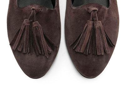 Brown suede women moccasins with tassels