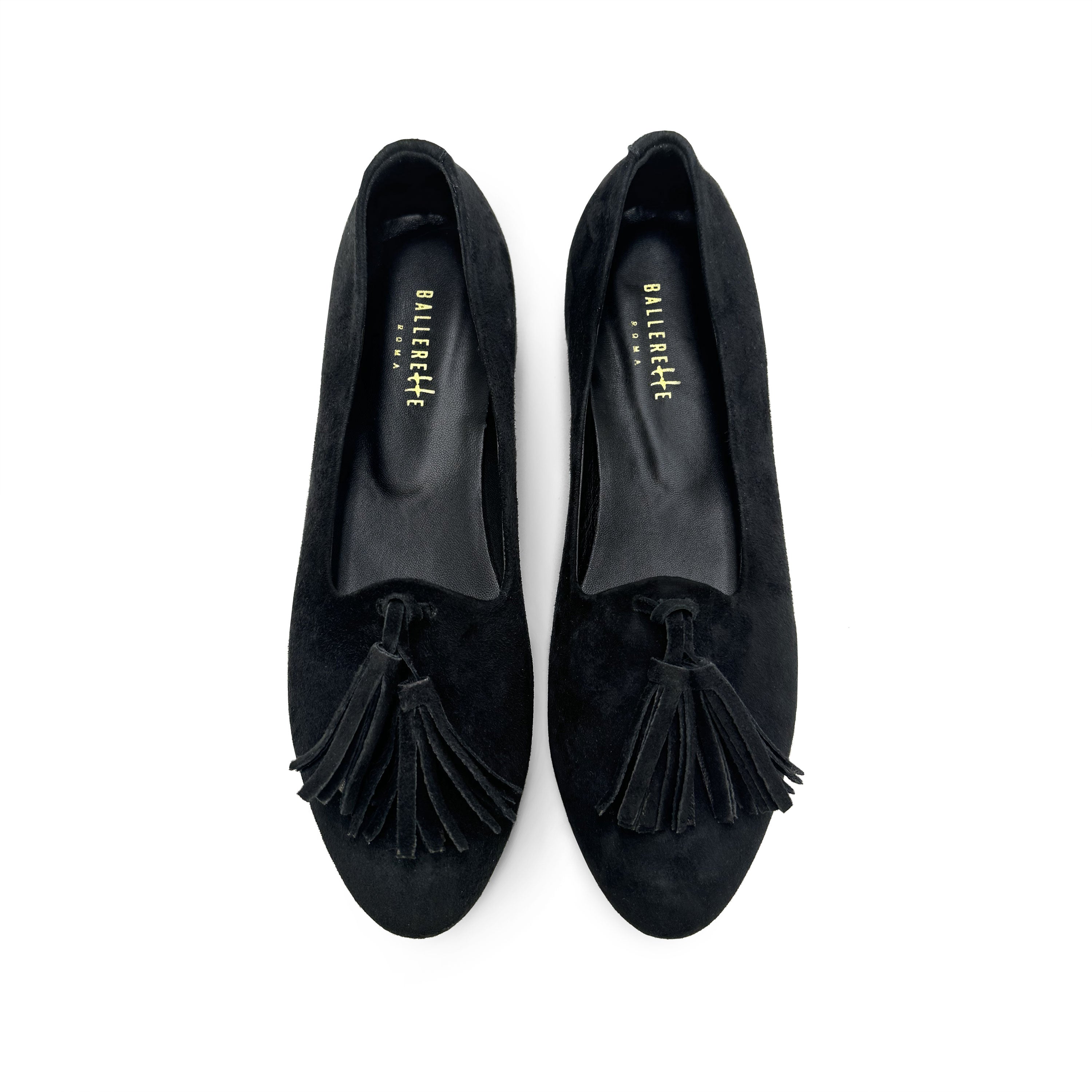 Black suede women moccasins with tassels