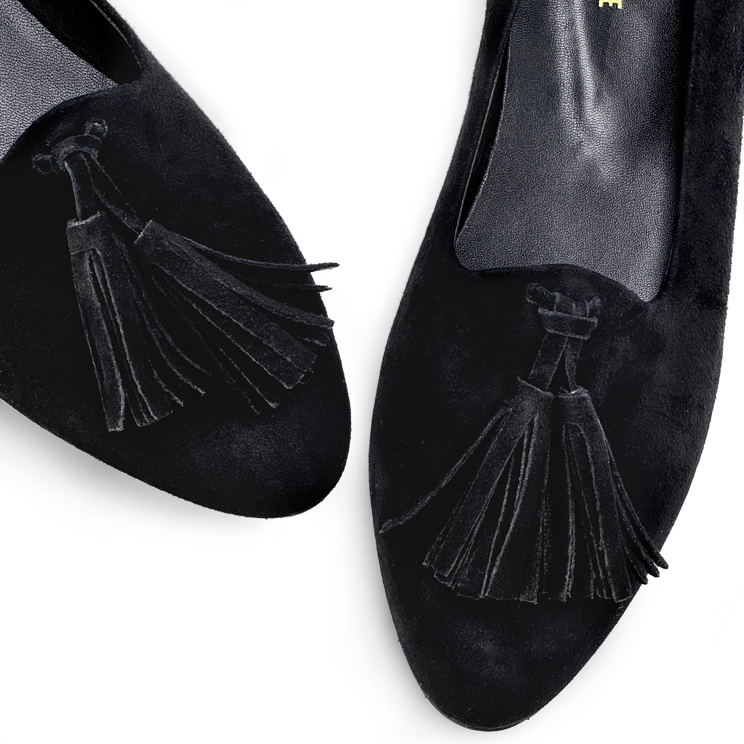 Black suede women moccasins with tassels