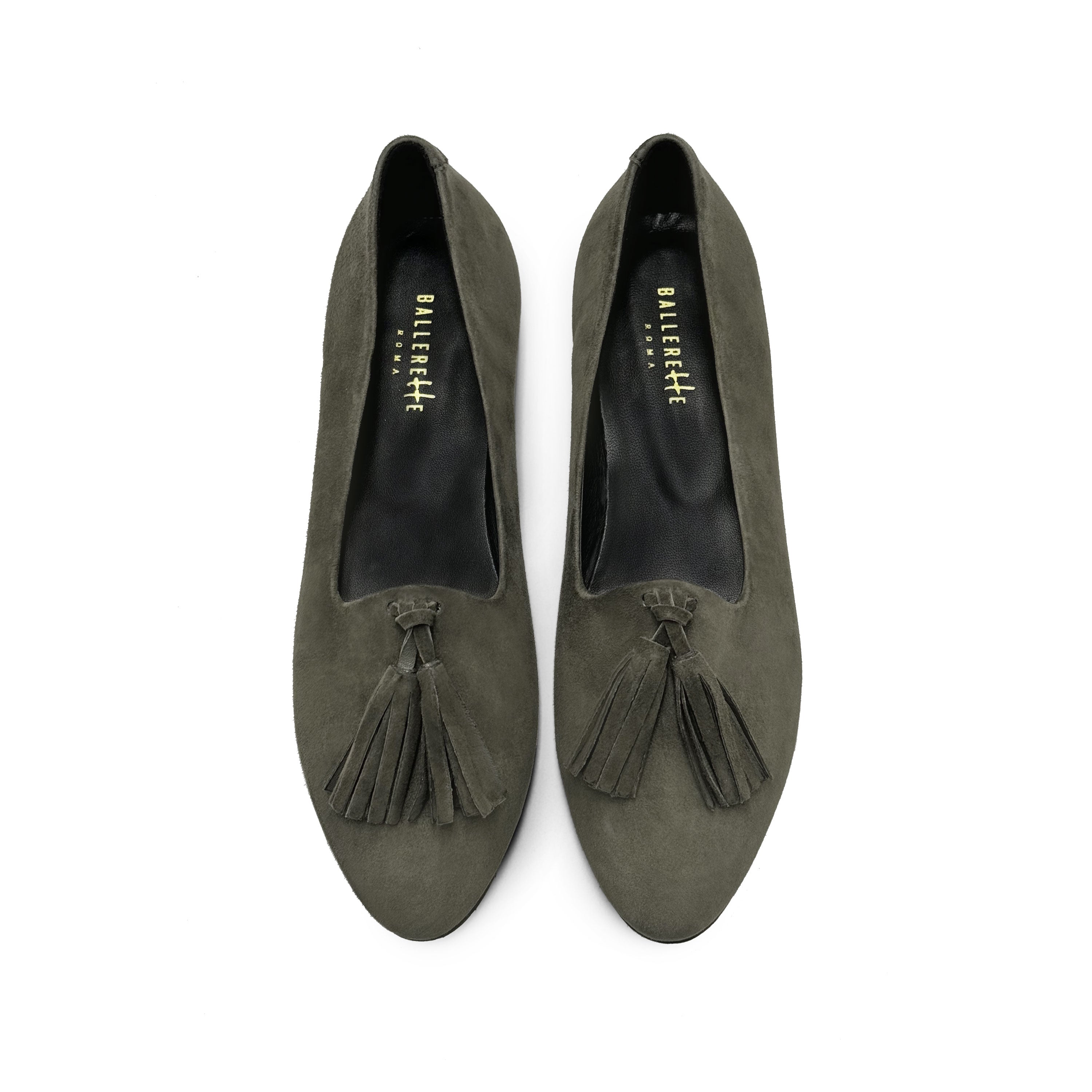 Forest green women moccasins with tassels