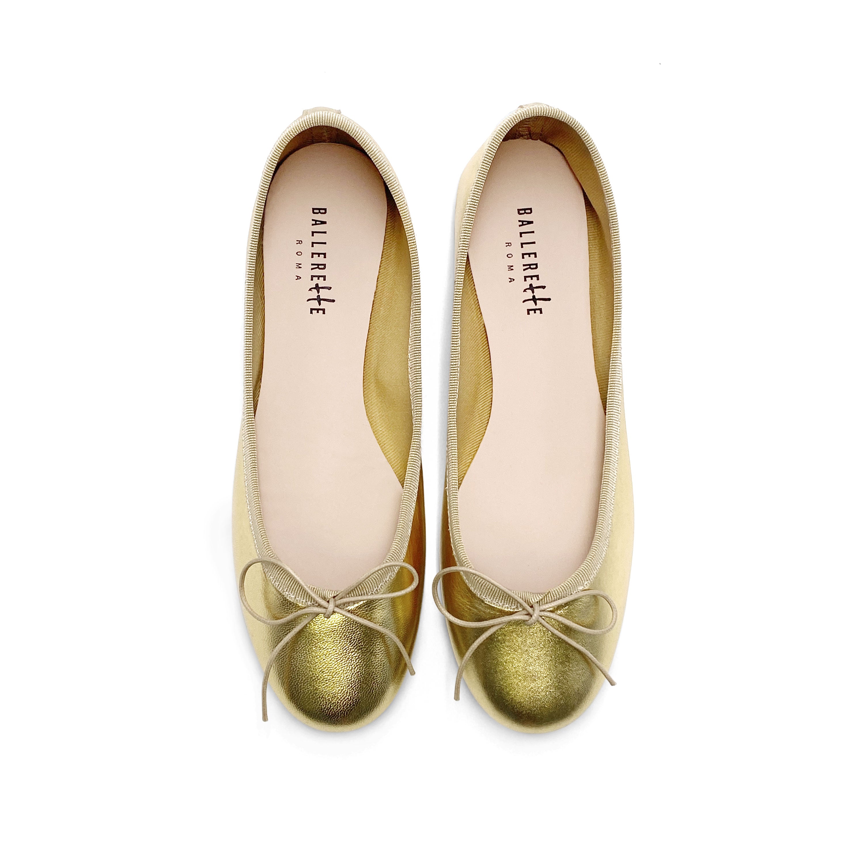 Gold metallic leather ballet flats