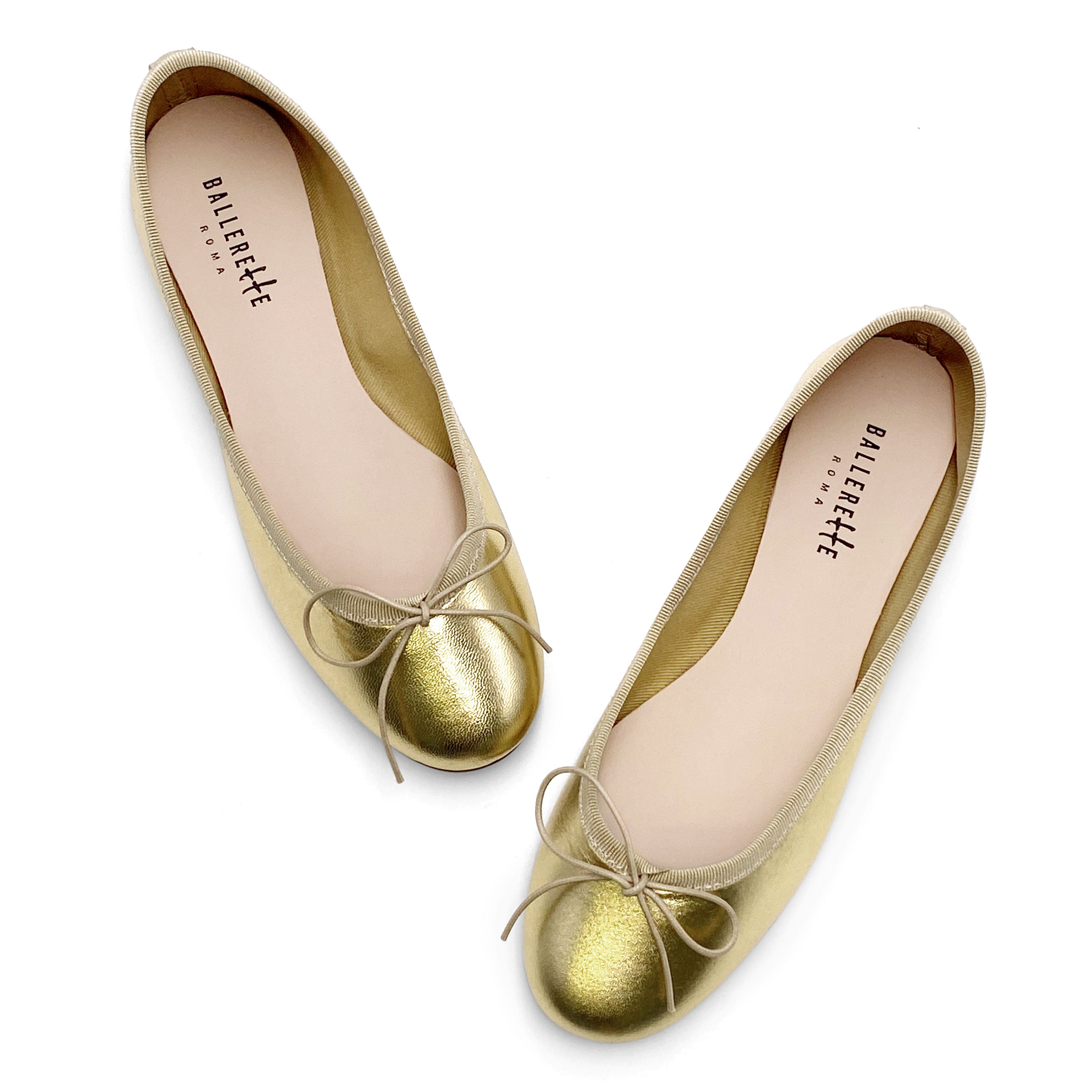 Gold metallic leather ballet flats