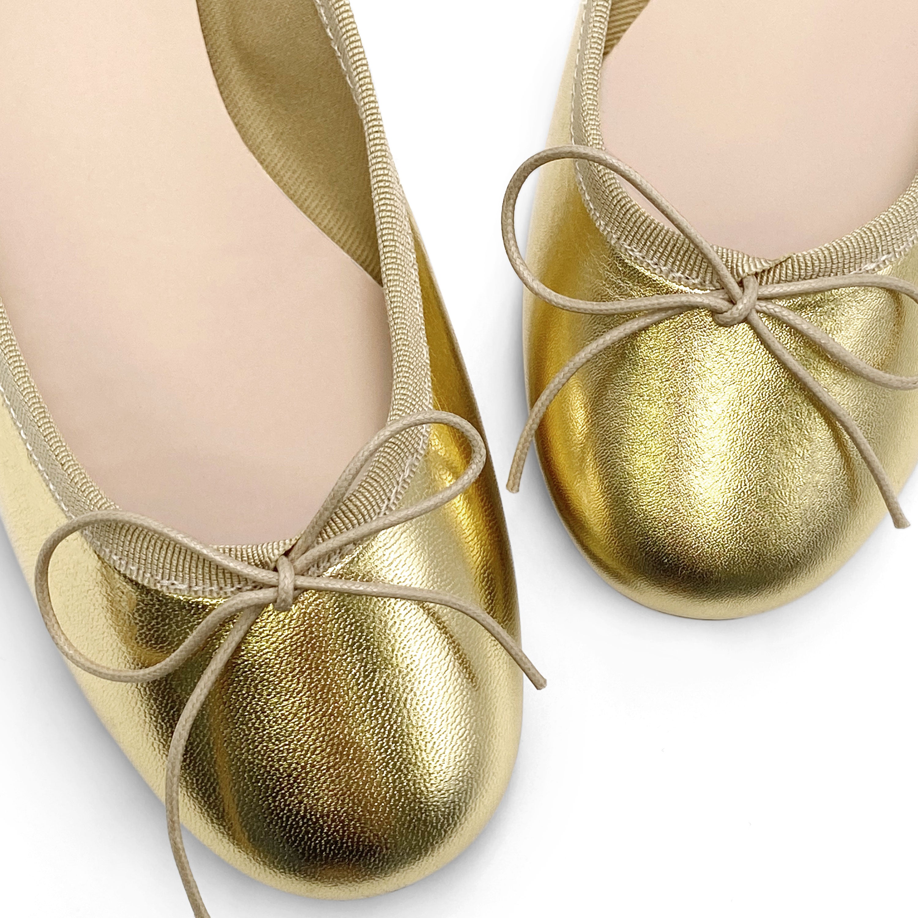 Gold metallic leather ballet flats