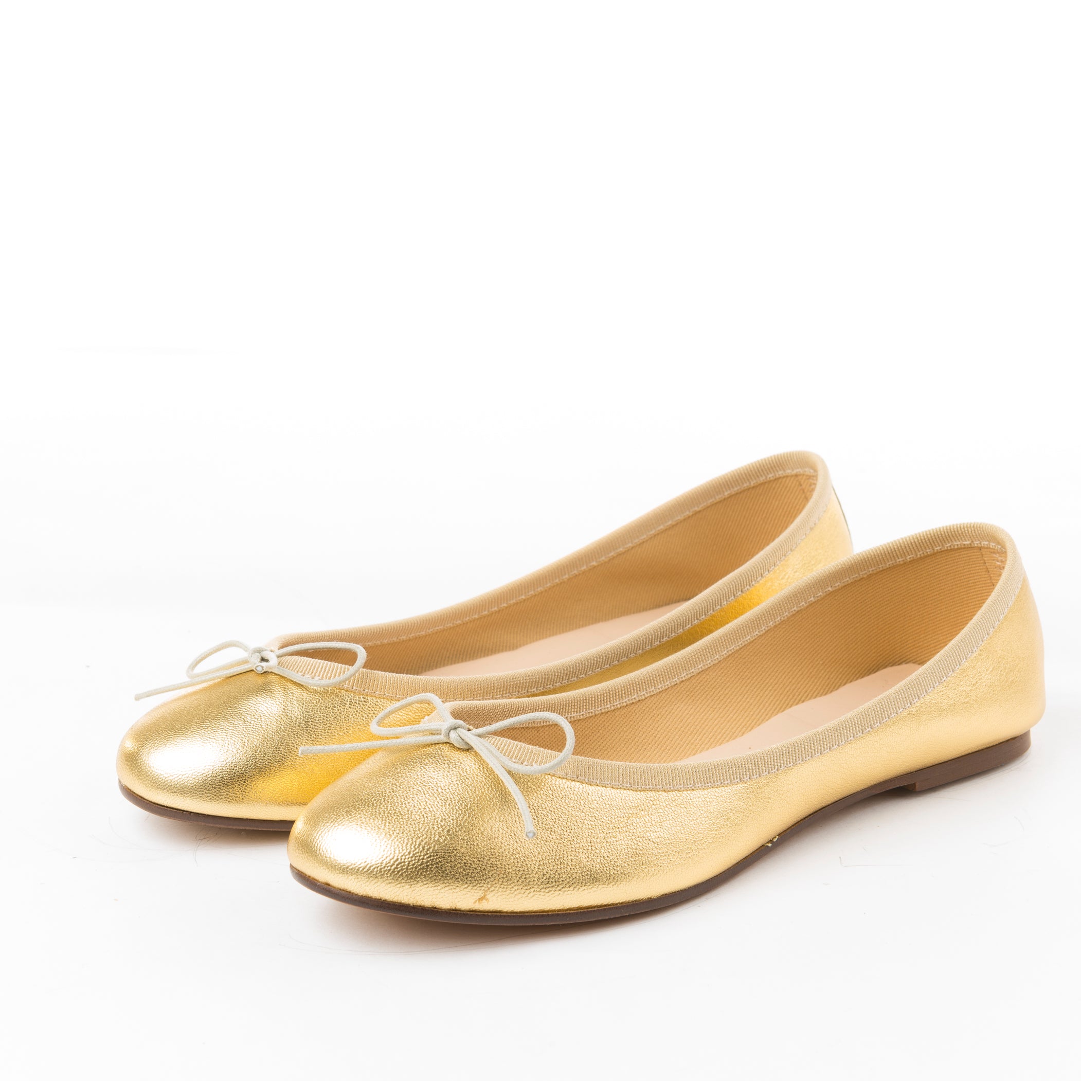 Gold metallic leather ballet flats