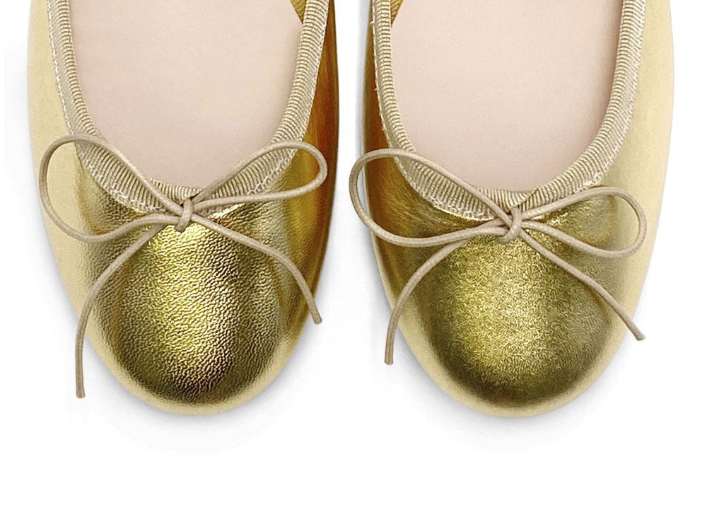 Gold metallic leather ballet flats