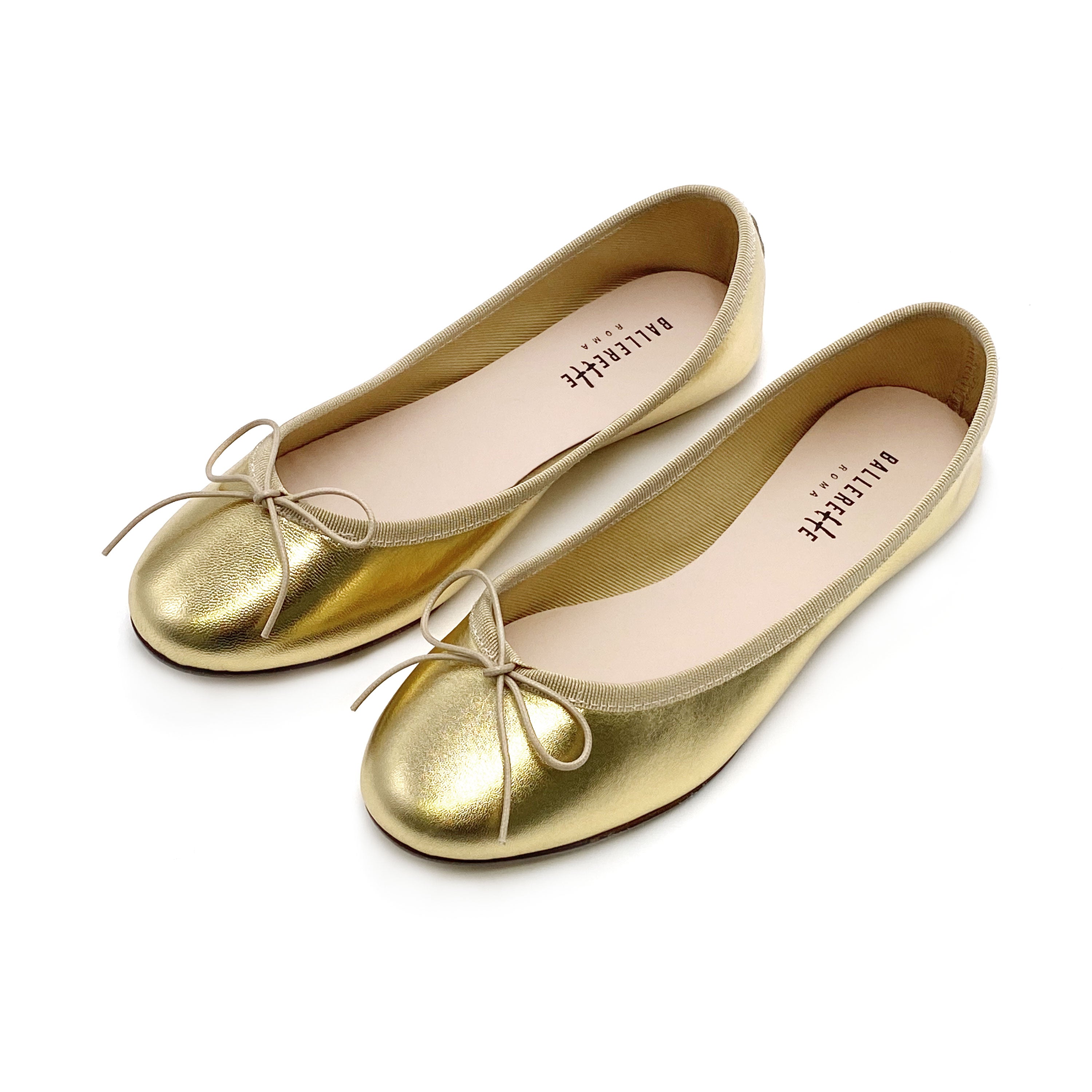 Gold metallic leather ballet flats