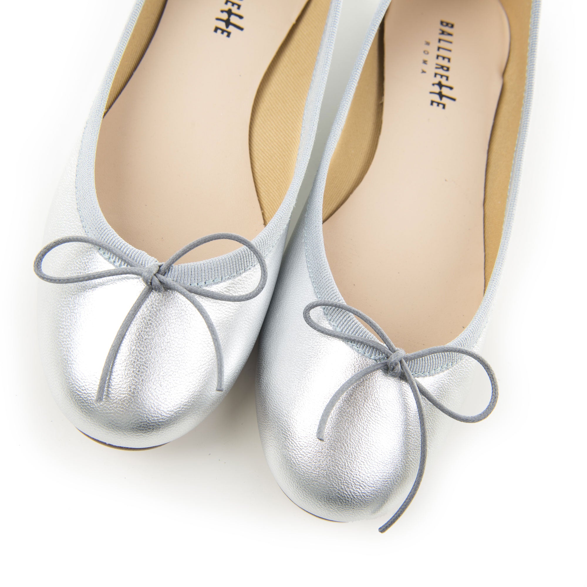 Silver metallic leather ballet flats