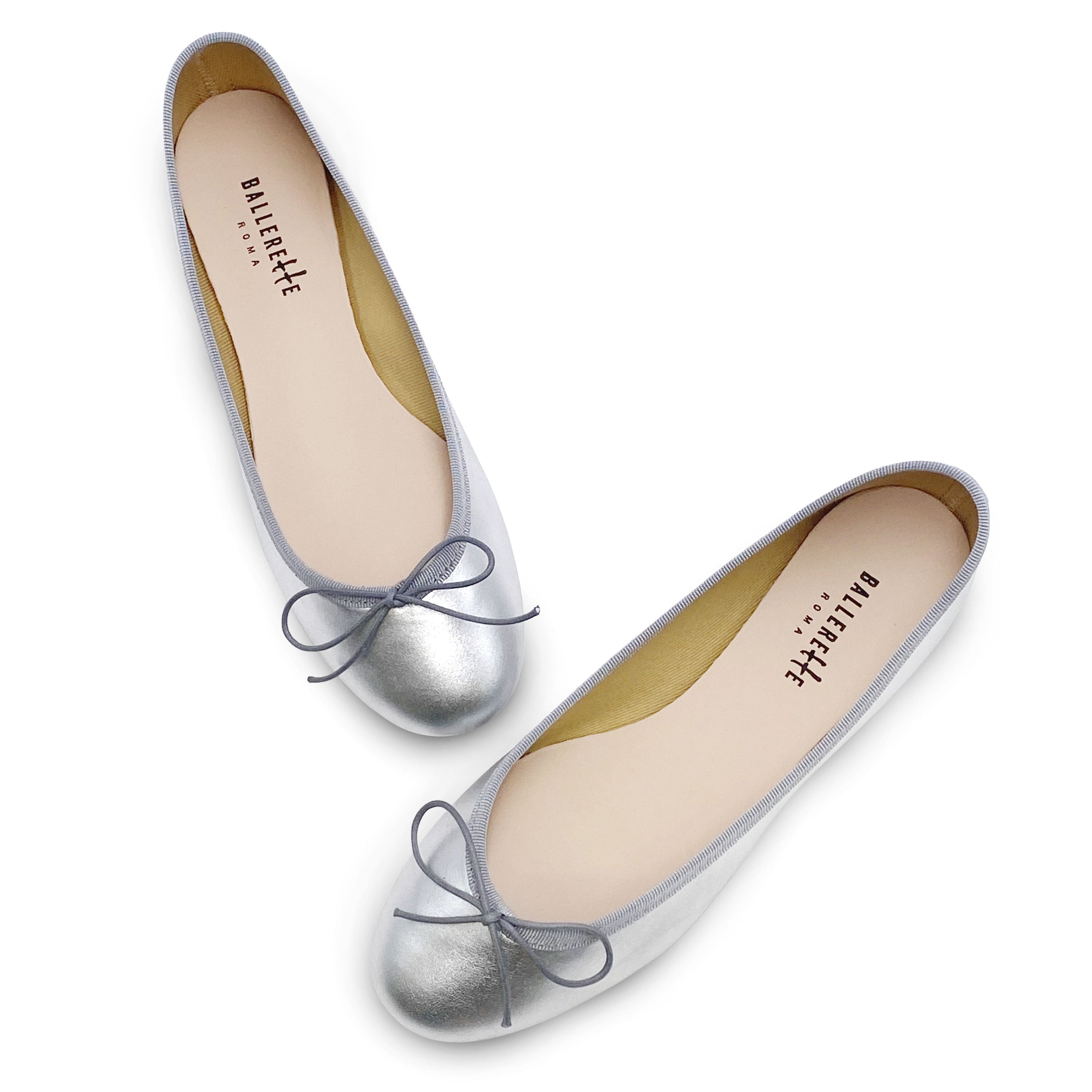 Silver metallic leather ballet flats