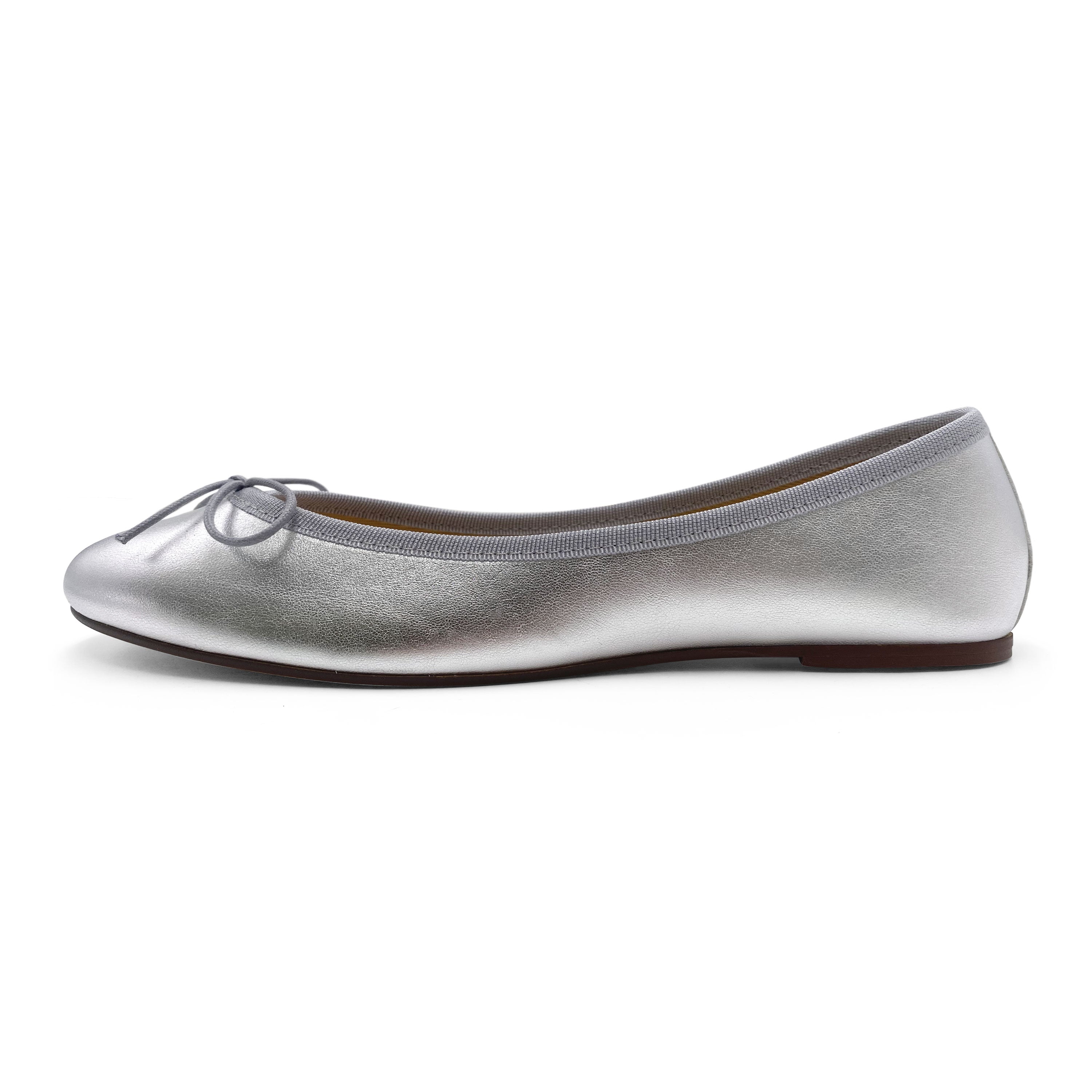 Silver metallic leather ballet flats