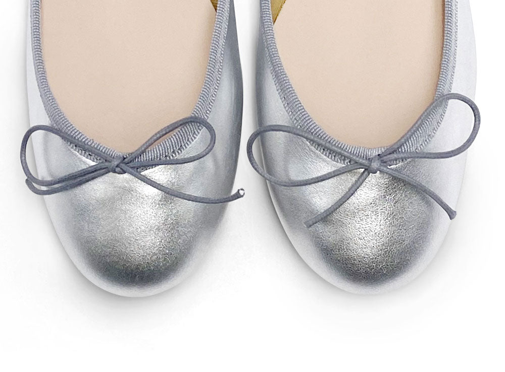 Silver metallic leather ballet flats