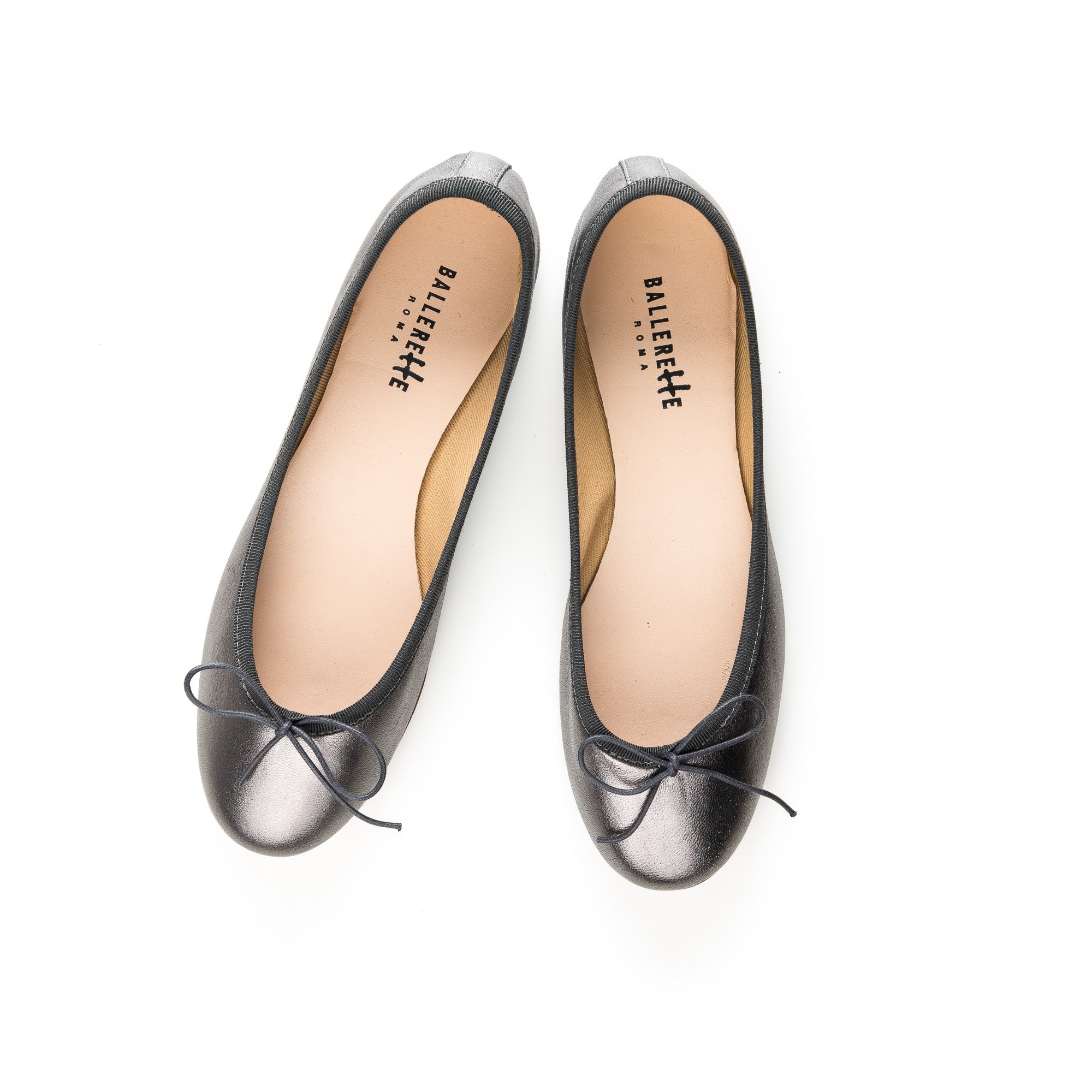 Iron gray metallic leather ballet flats